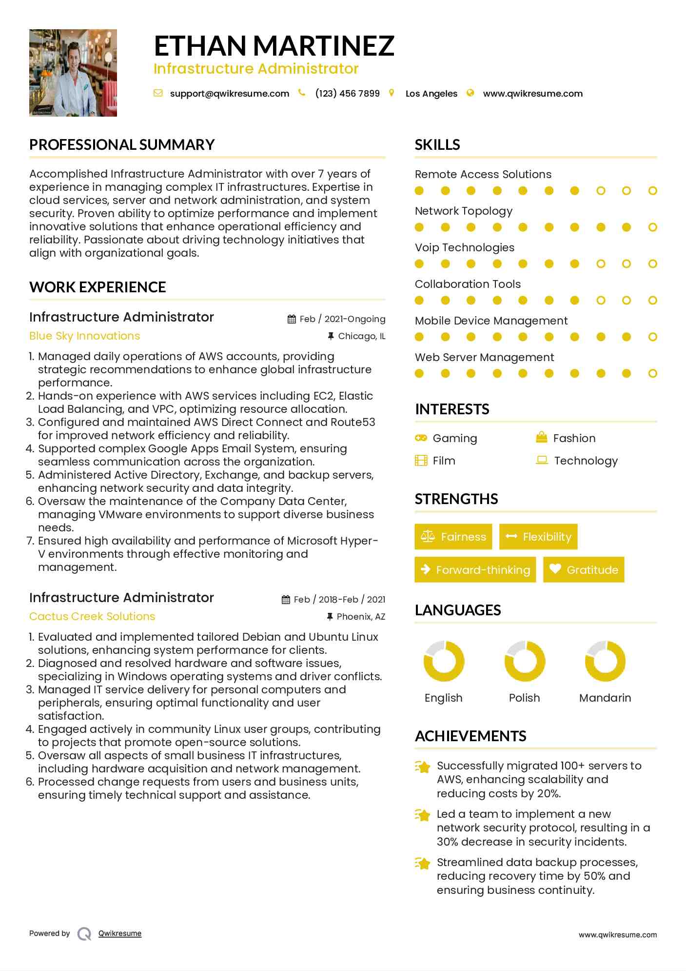 Infrastructure Administrator Resume Template