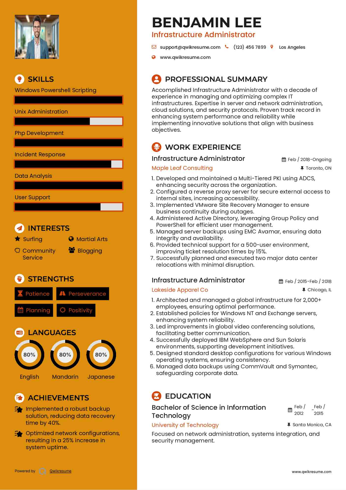 Infrastructure Administrator Resume Example