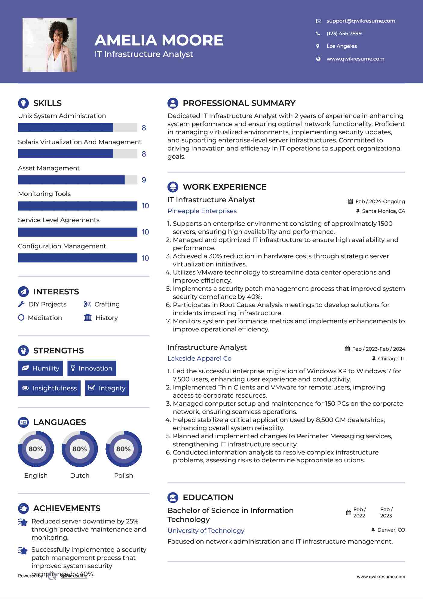IT Infrastructure Analyst Resume Sample