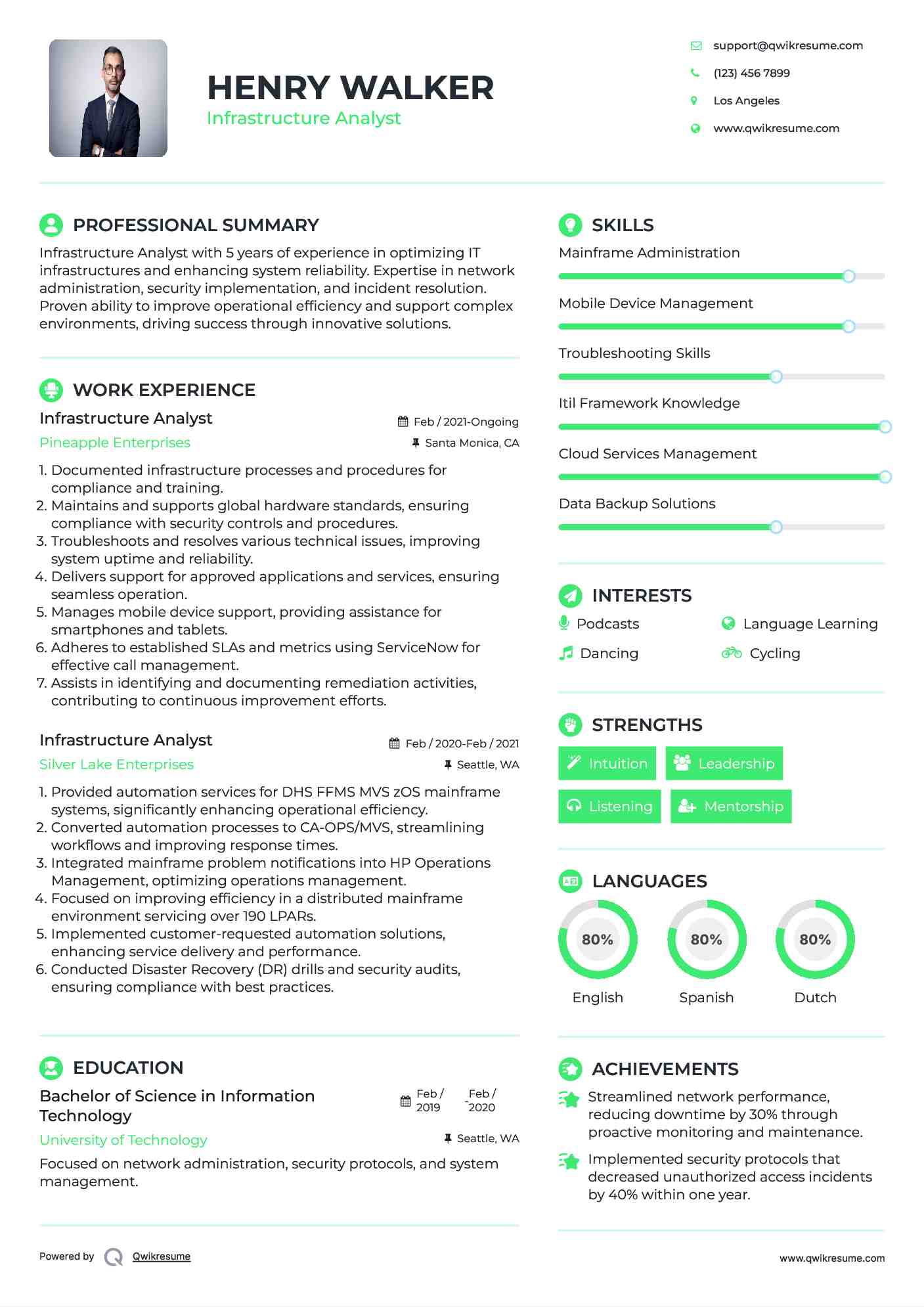 Infrastructure Analyst Resume Model