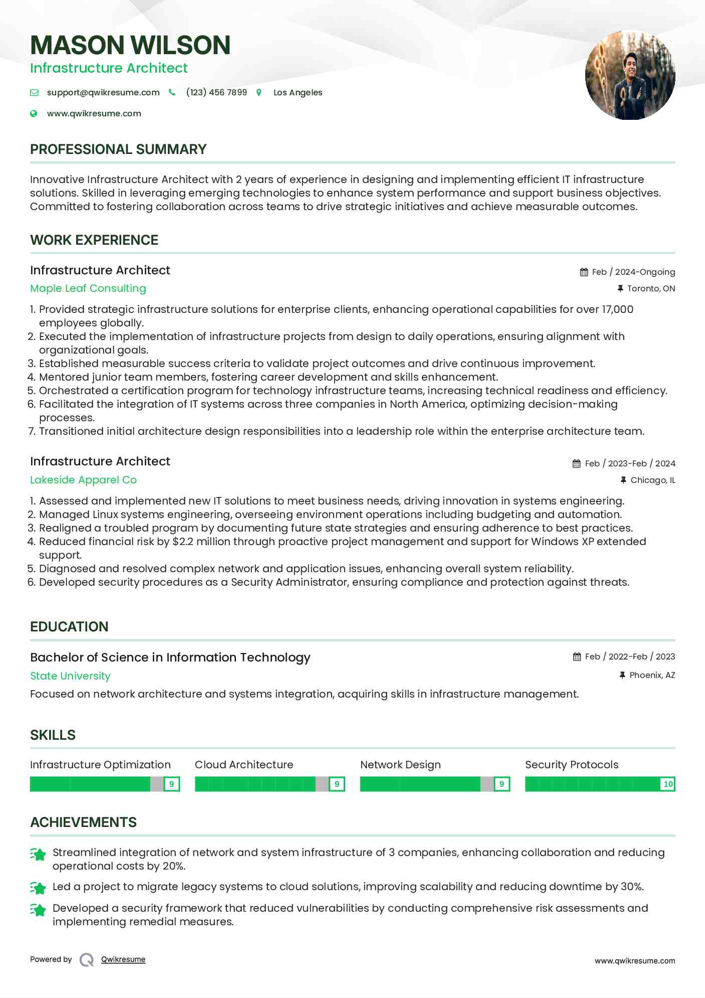 Infrastructure Architect Resume Template