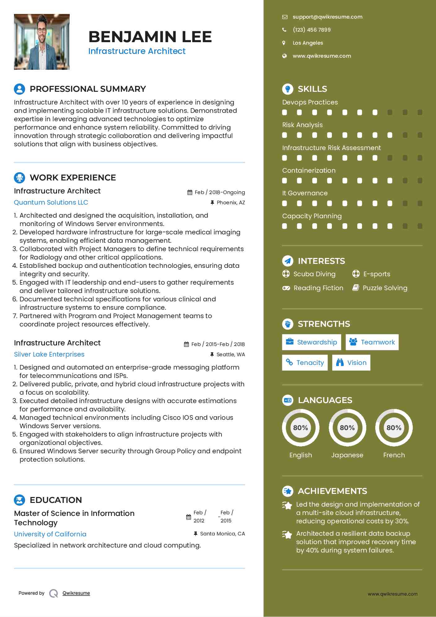 Infrastructure Architect Resume Example