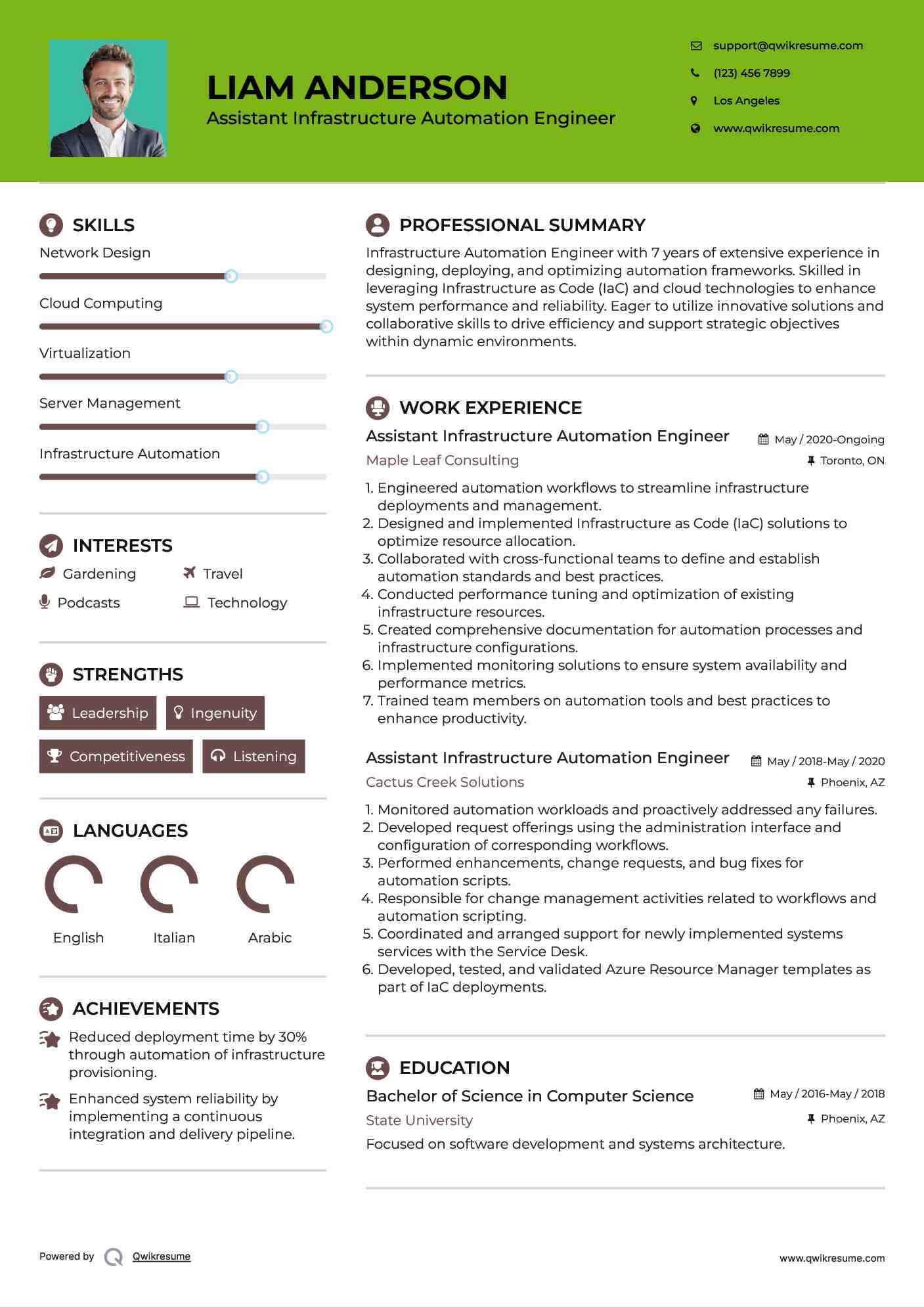 Assistant Infrastructure Automation Engineer Resume Format