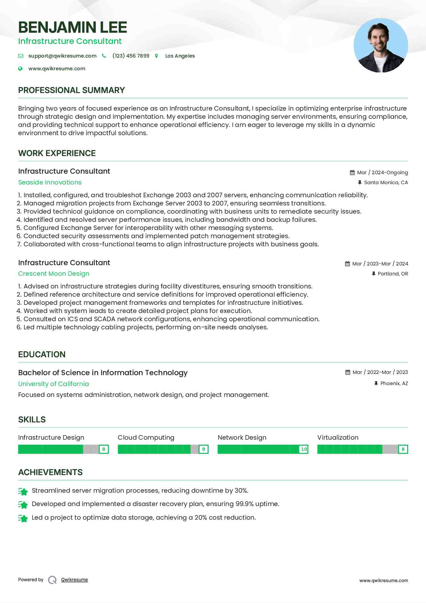 Infrastructure Consultant Resume Sample