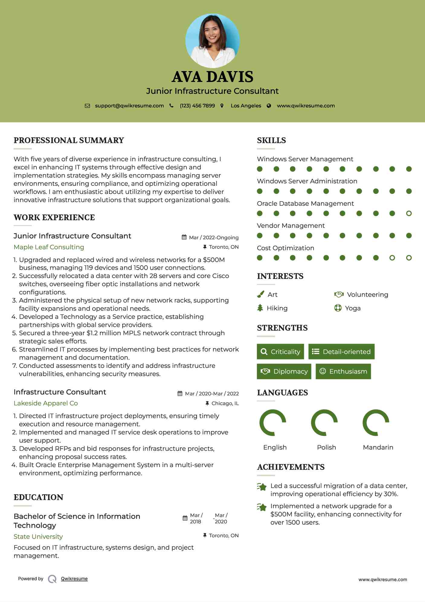 Junior Infrastructure Consultant Resume Format
