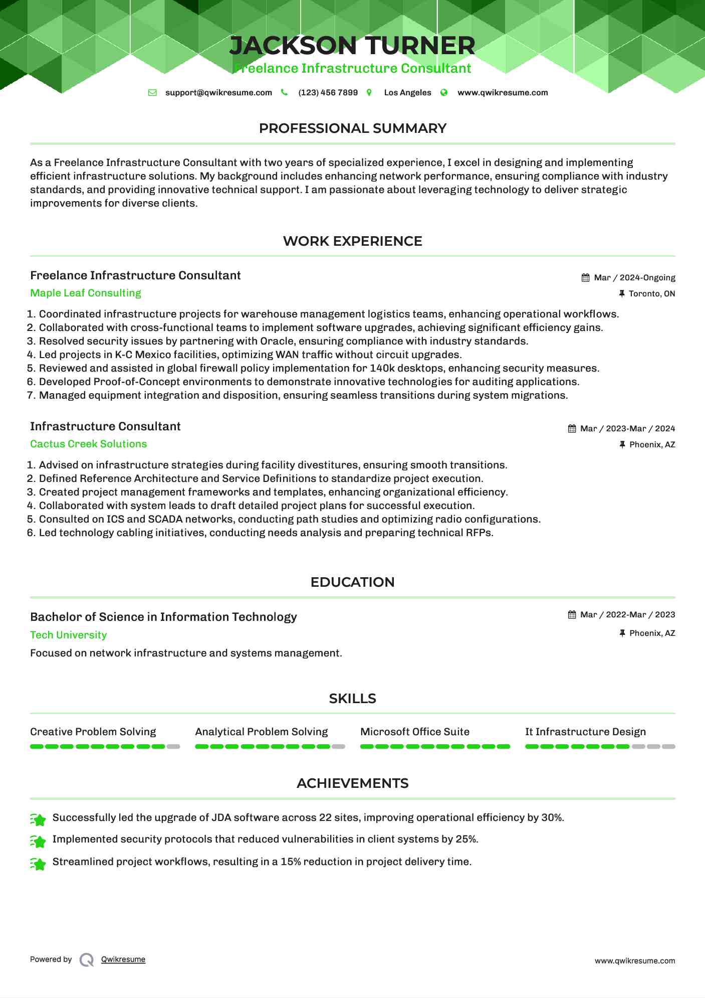 Freelance Infrastructure Consultant Resume Template