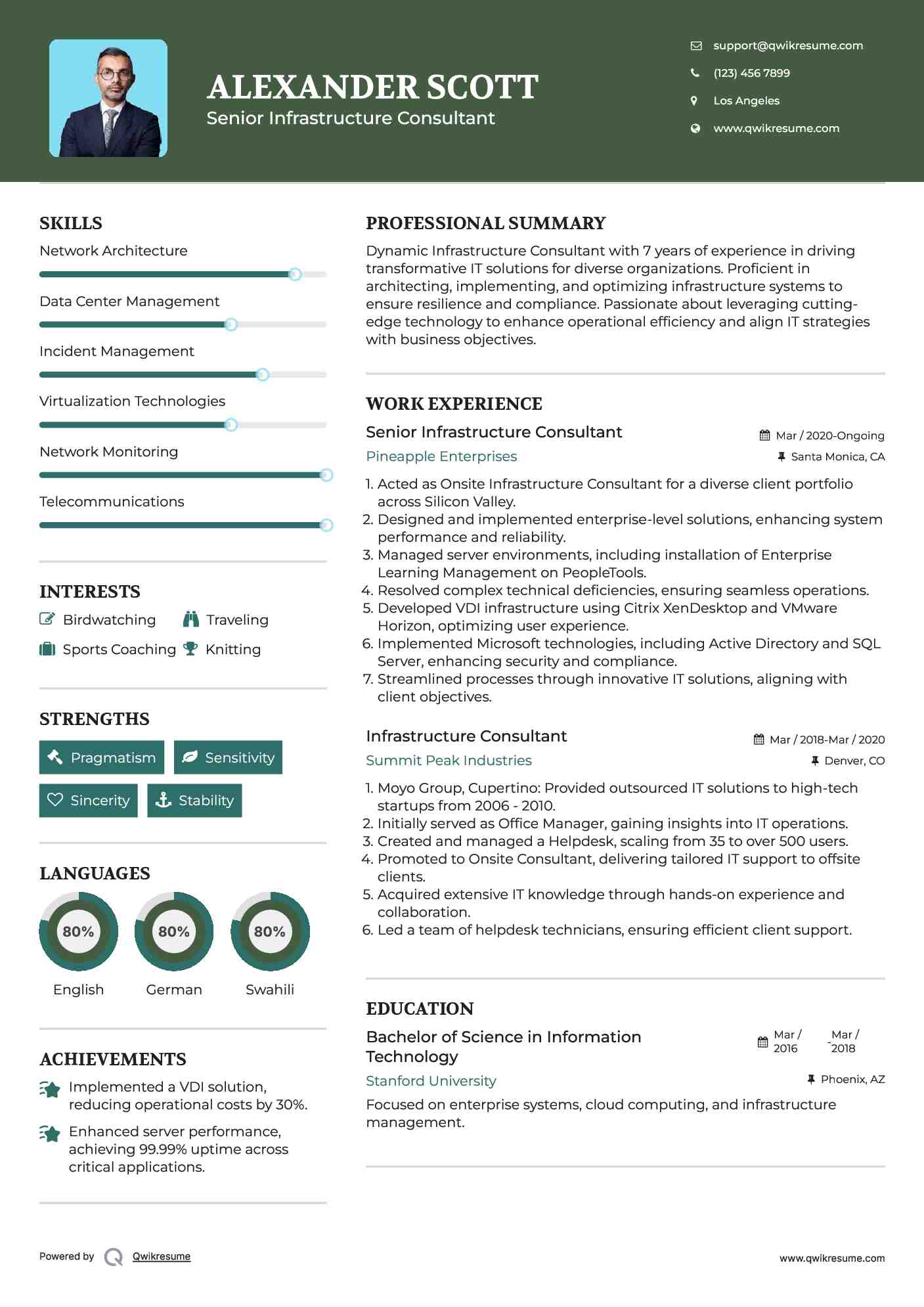 Senior Infrastructure Consultant Resume Sample