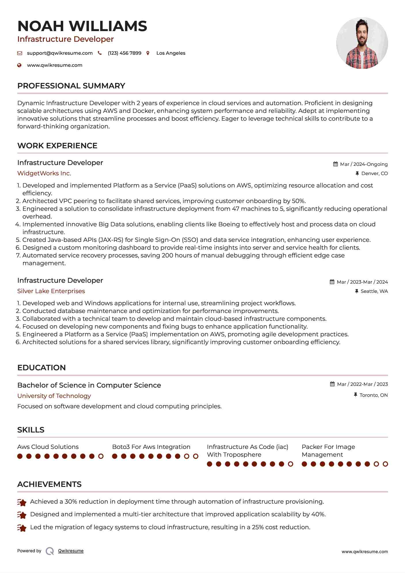 Infrastructure Developer Resume Sample
