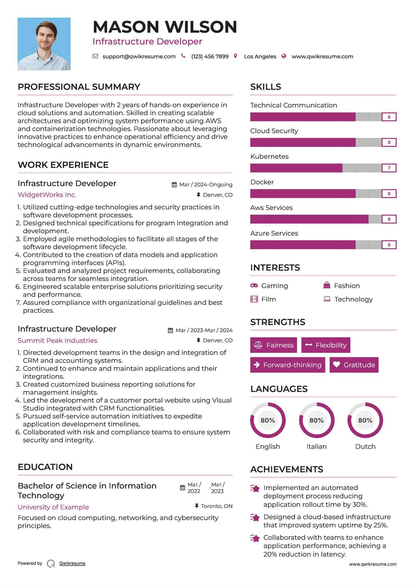 Infrastructure Developer Resume Example