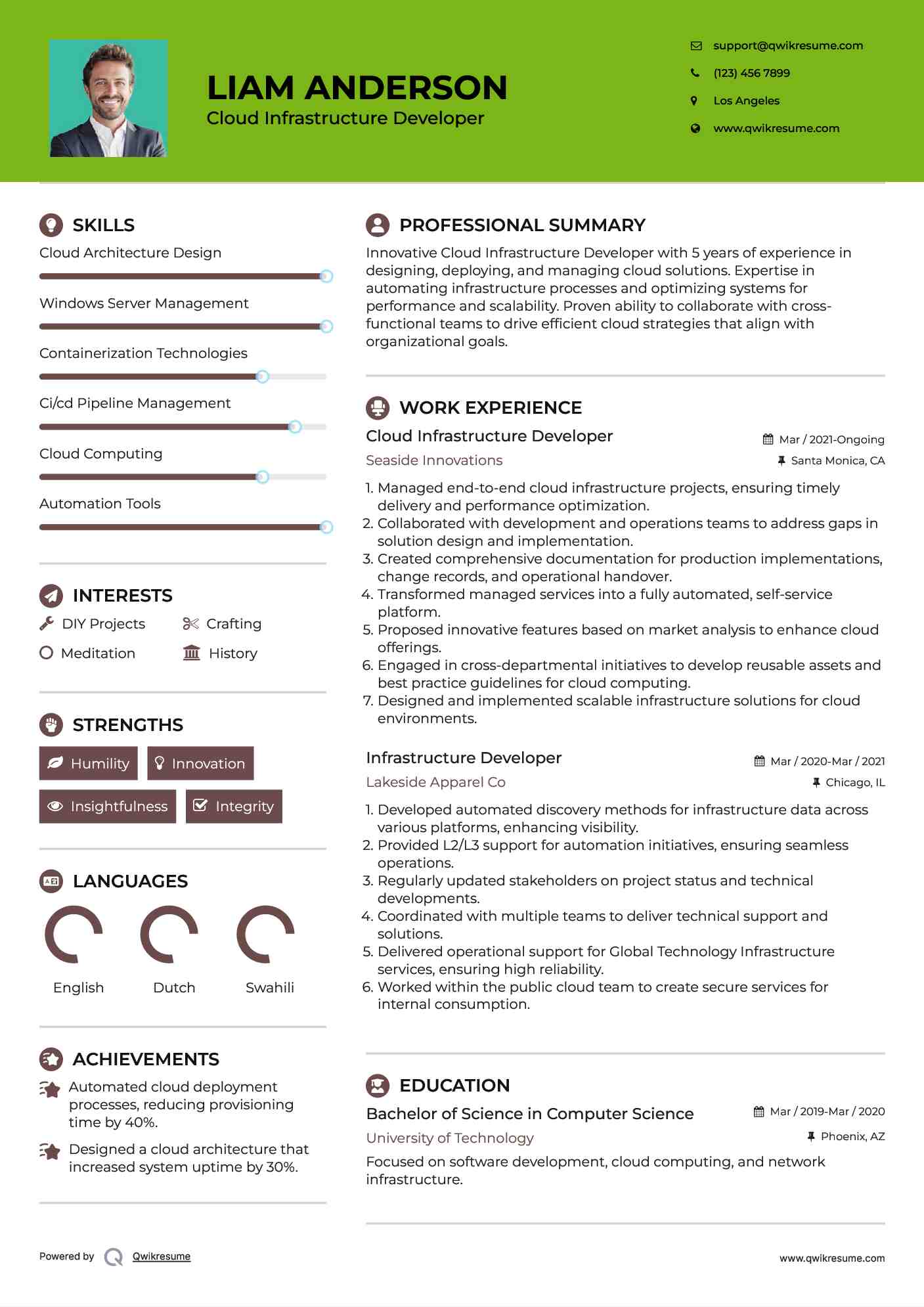 Cloud Infrastructure Developer Resume Model