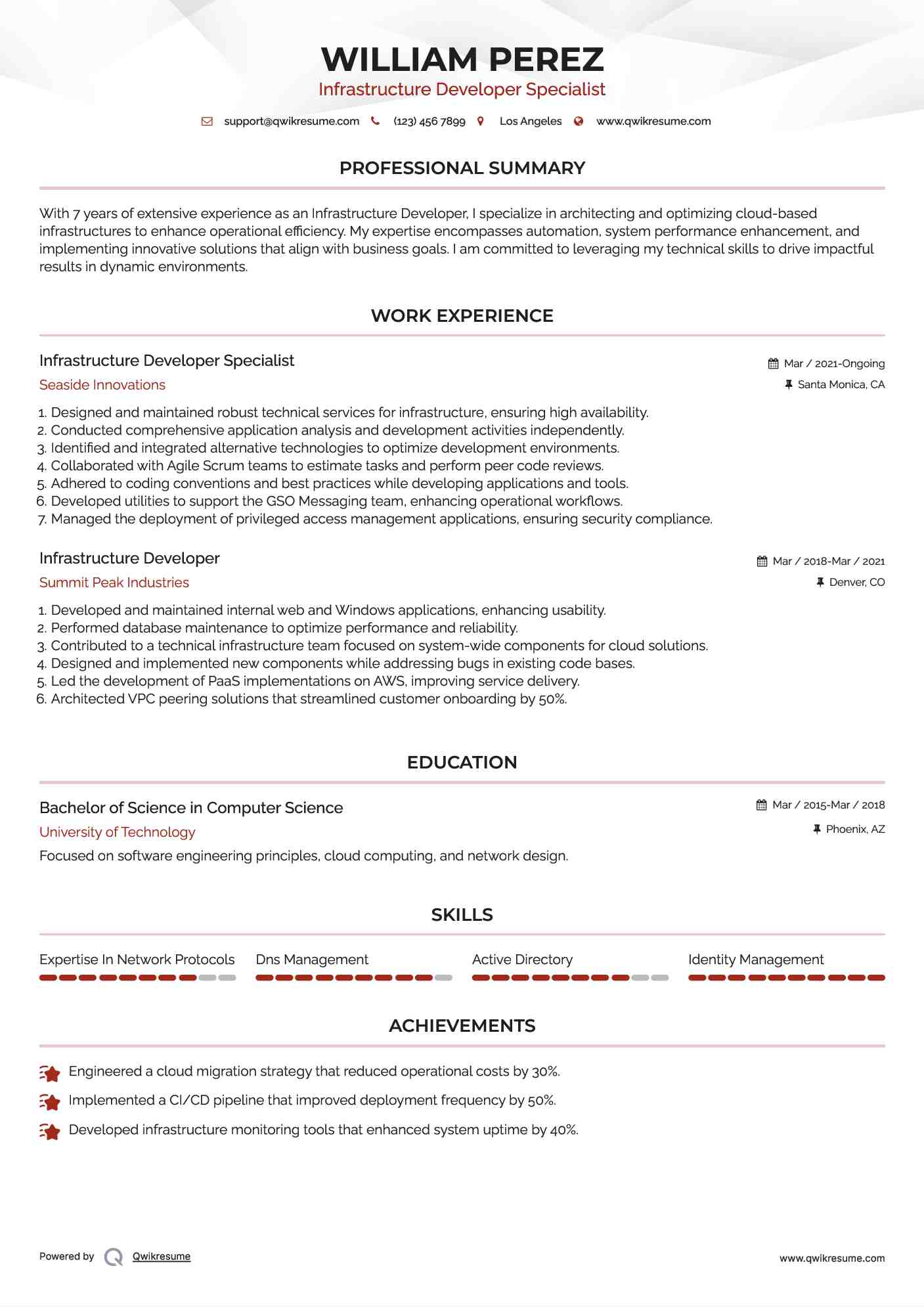Infrastructure Developer Specialist Resume Format