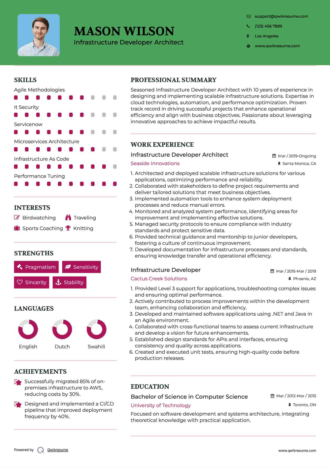 Infrastructure Developer Architect Resume Sample