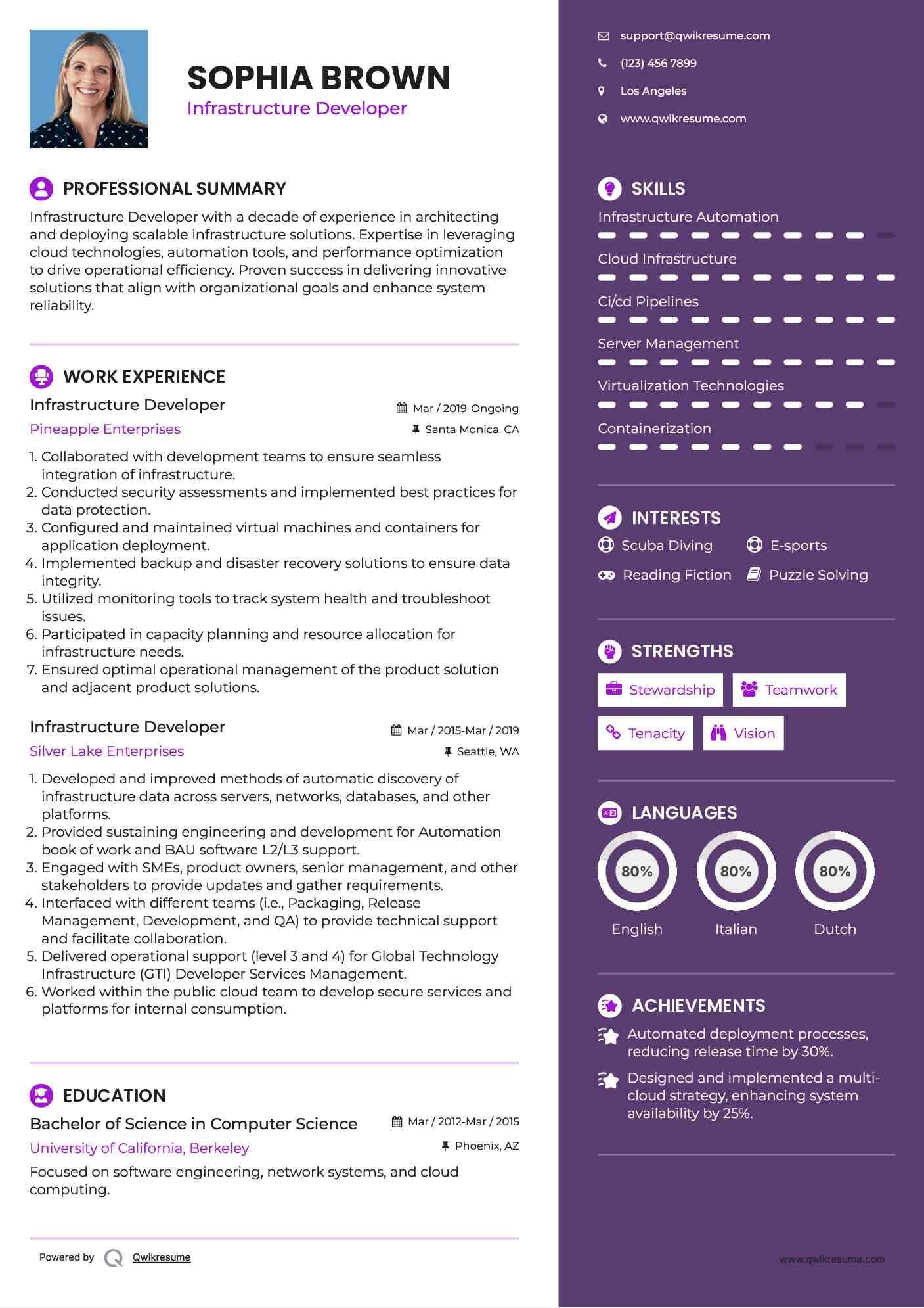 Infrastructure Developer Resume Model