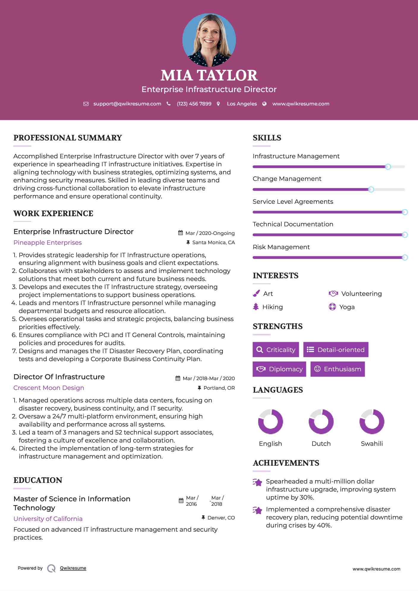 Enterprise Infrastructure Director

 Resume Template