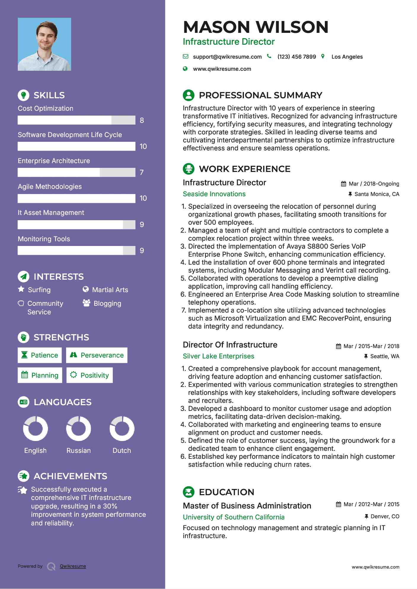 Infrastructure Director Resume Example