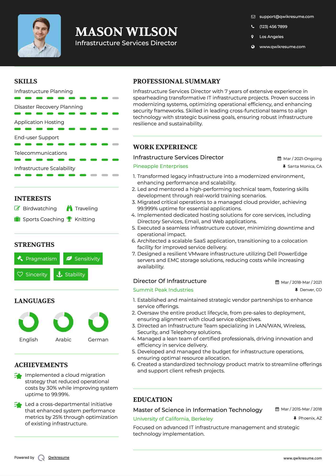 Infrastructure Services Director

 Resume Example