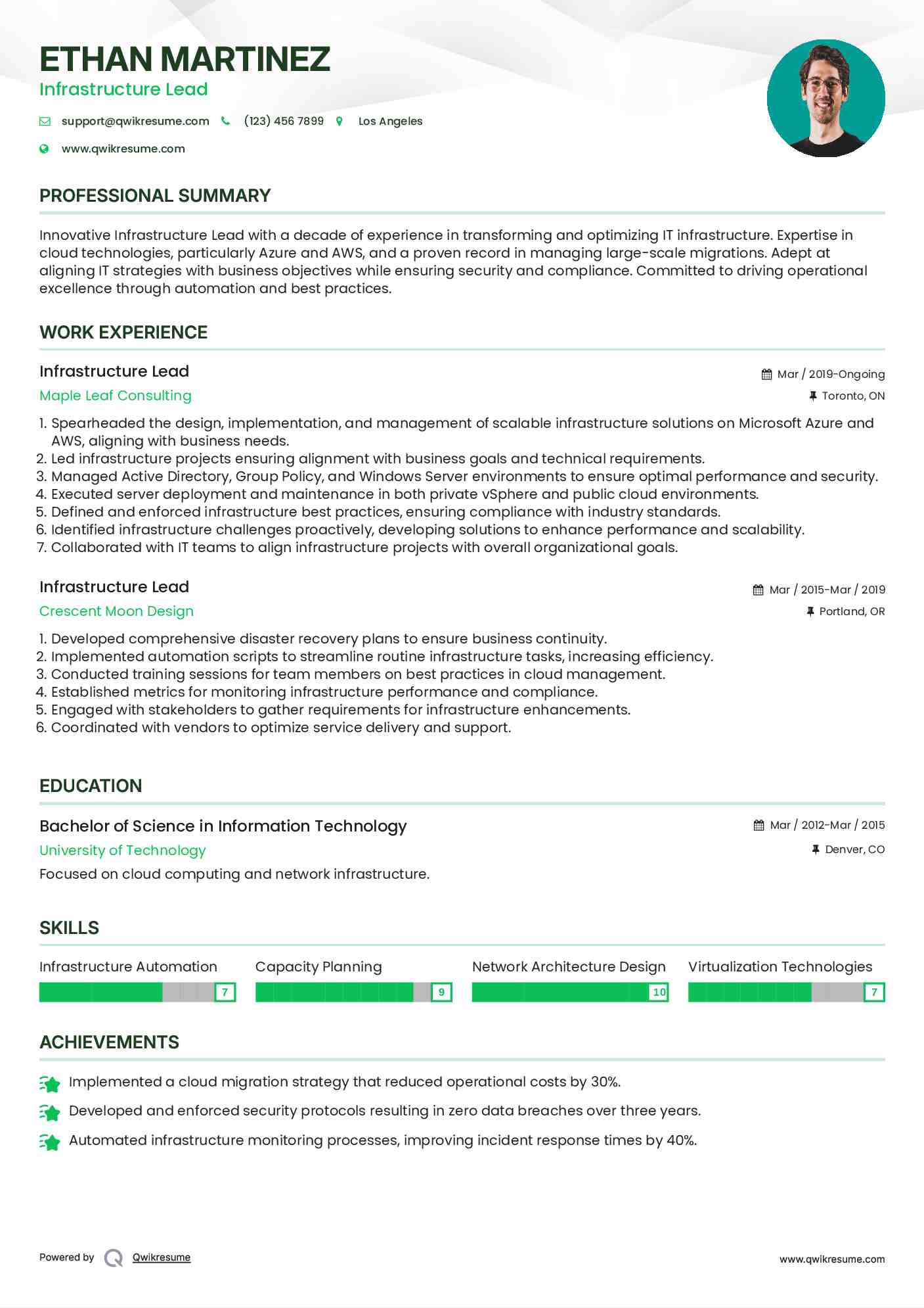 Infrastructure Lead Resume Format