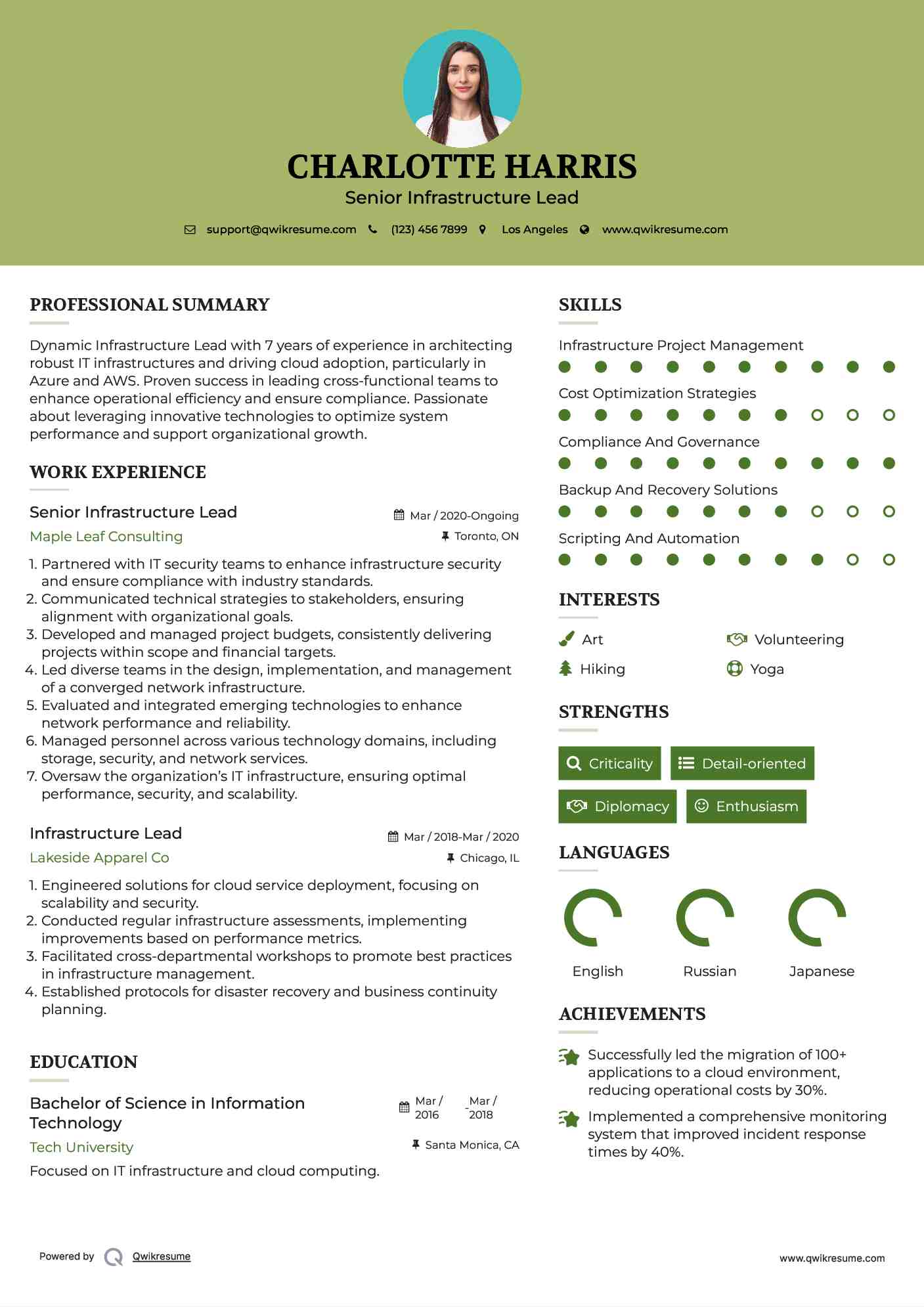 Senior Infrastructure Lead Resume Template