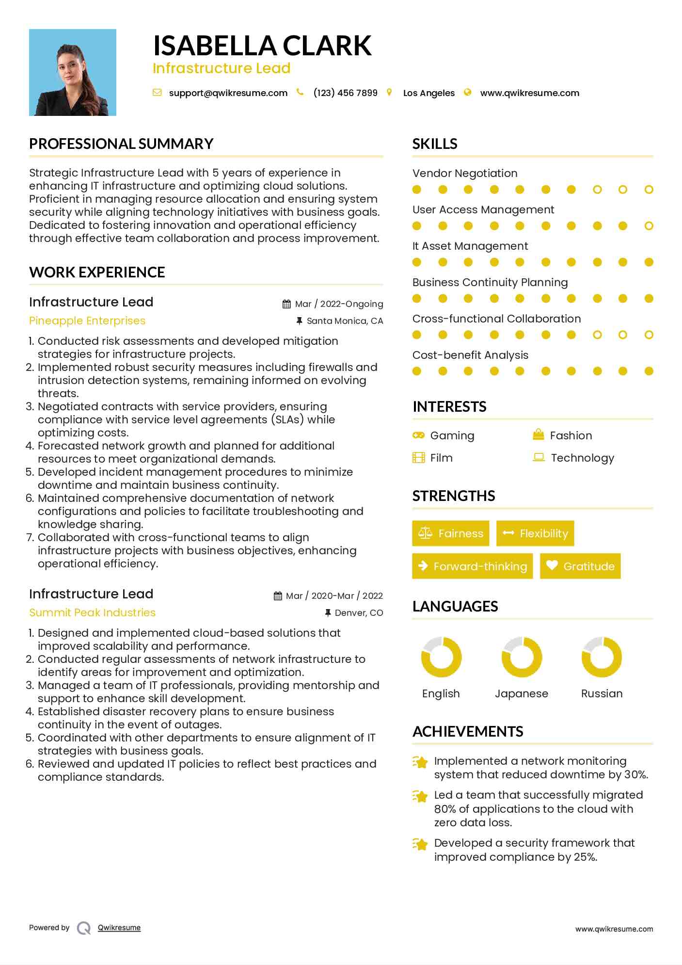 Infrastructure Lead Resume Format