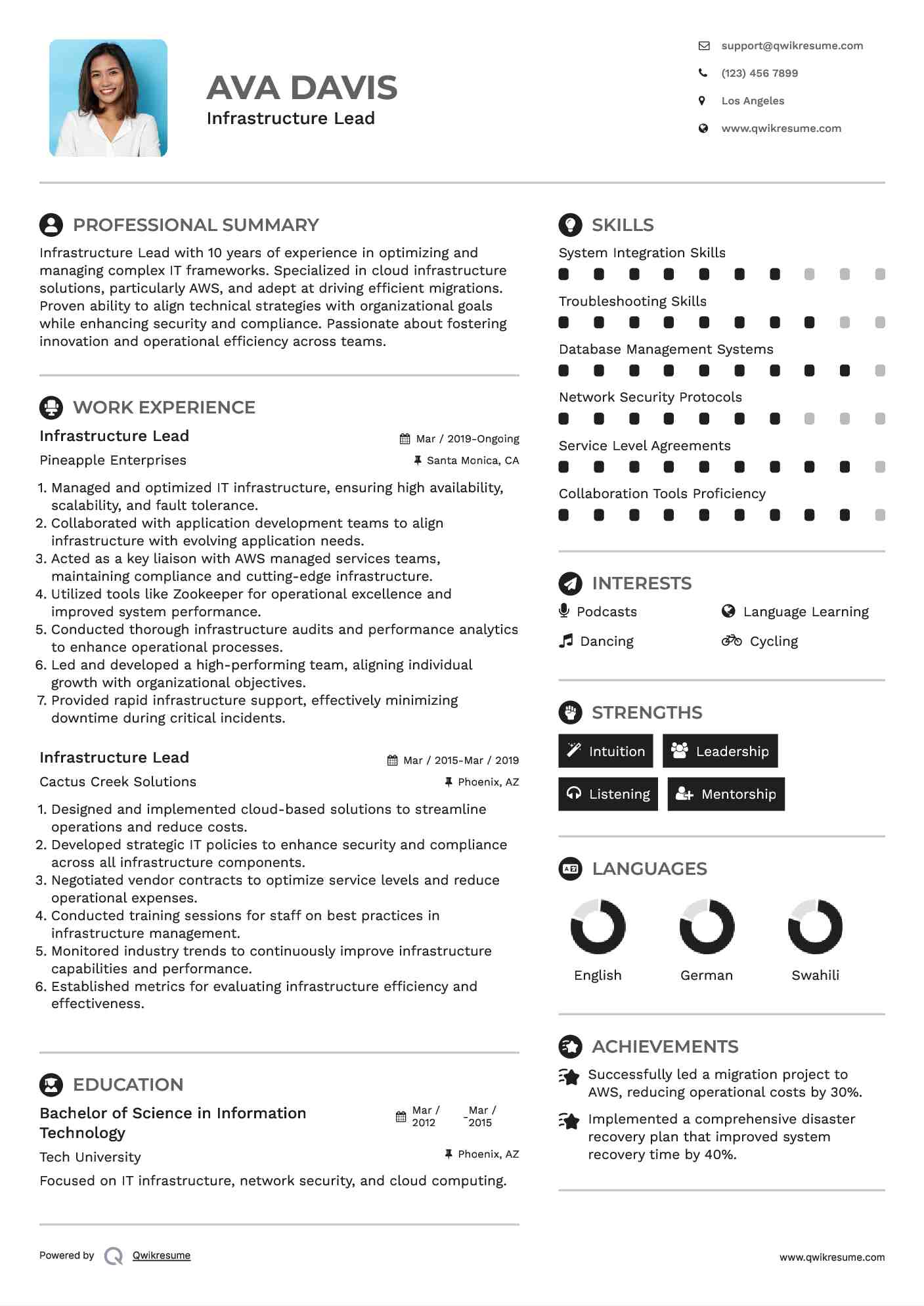 Infrastructure Lead Resume Template