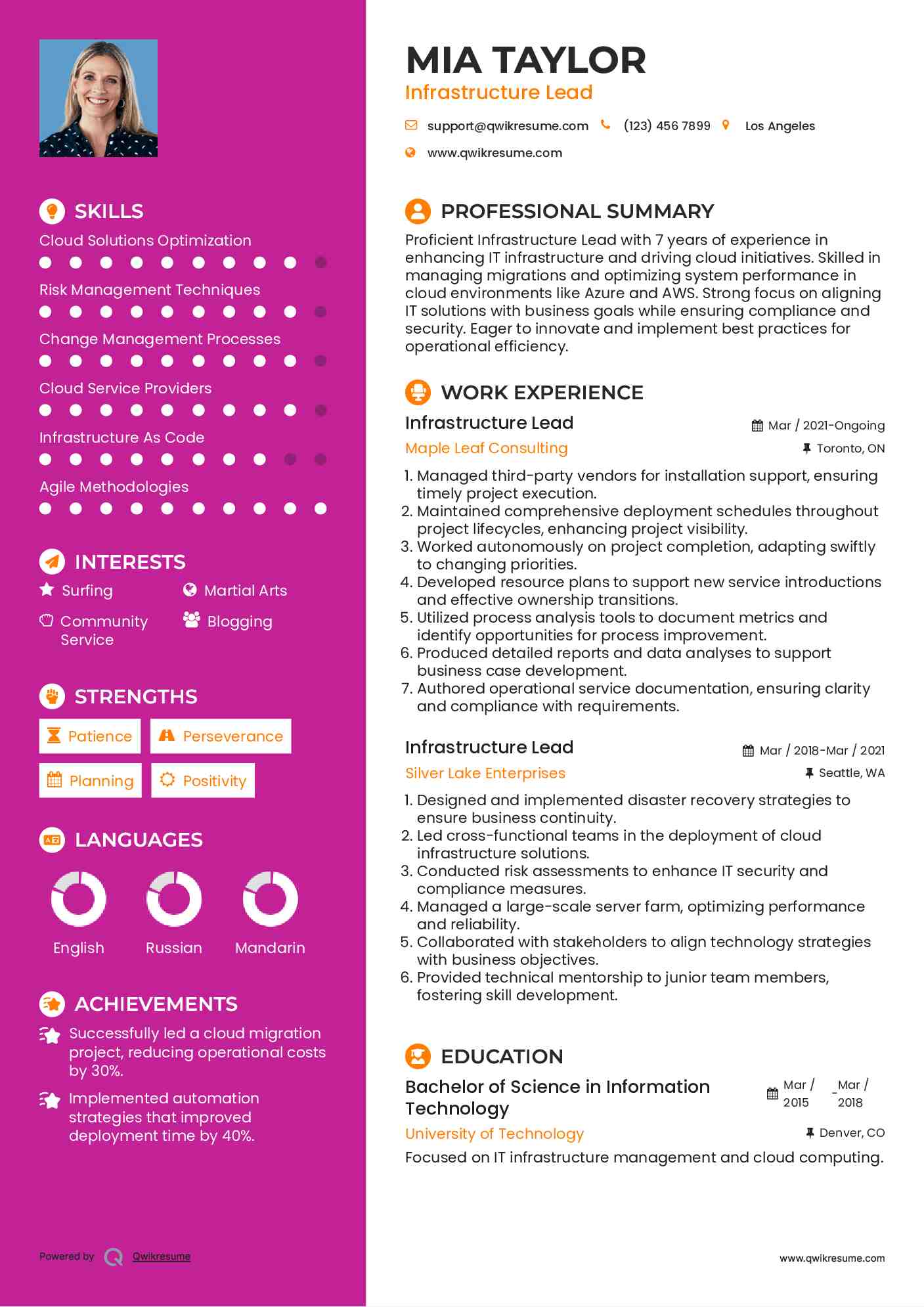 Infrastructure Lead Resume Model
