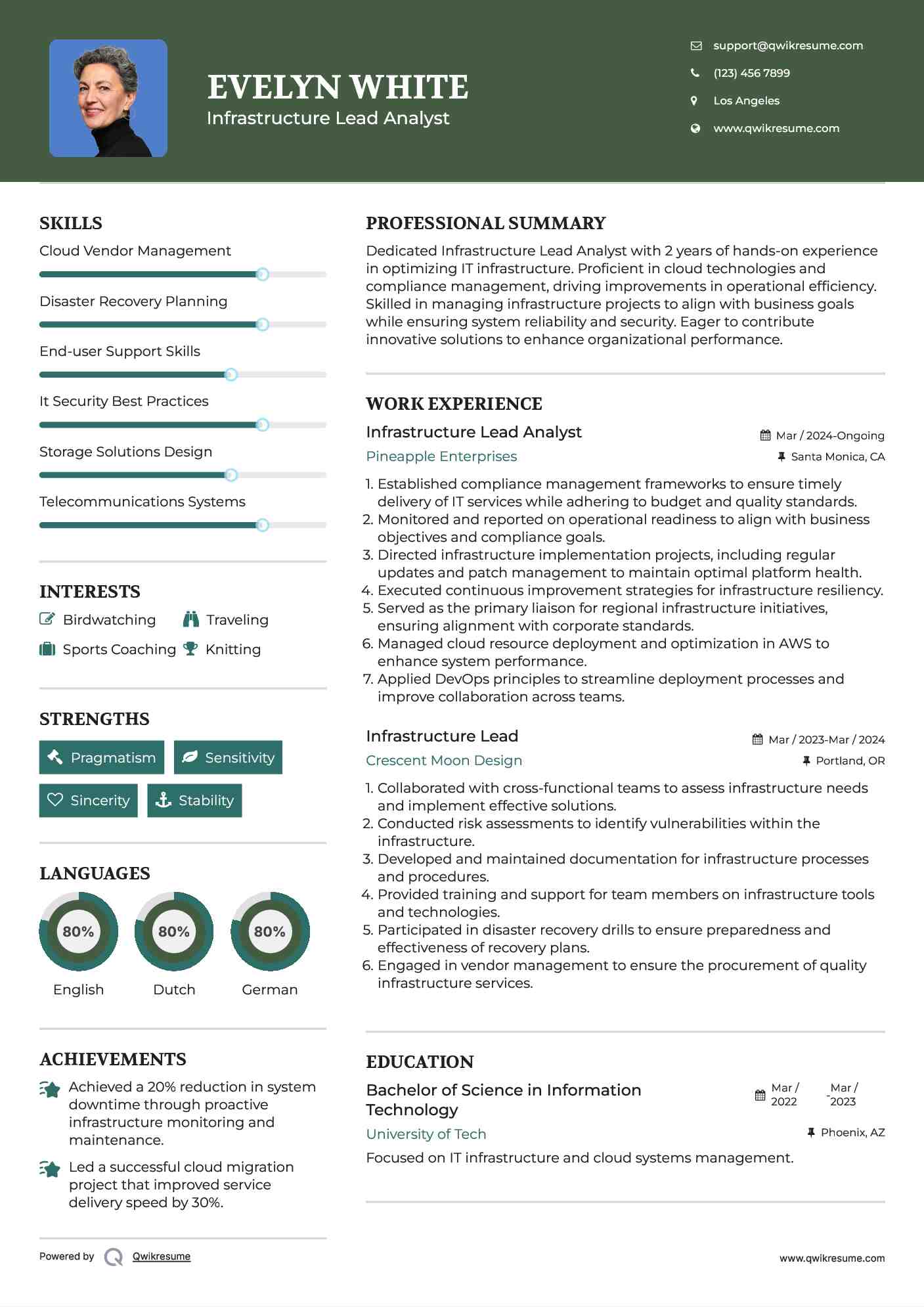 Infrastructure Lead Analyst Resume Sample