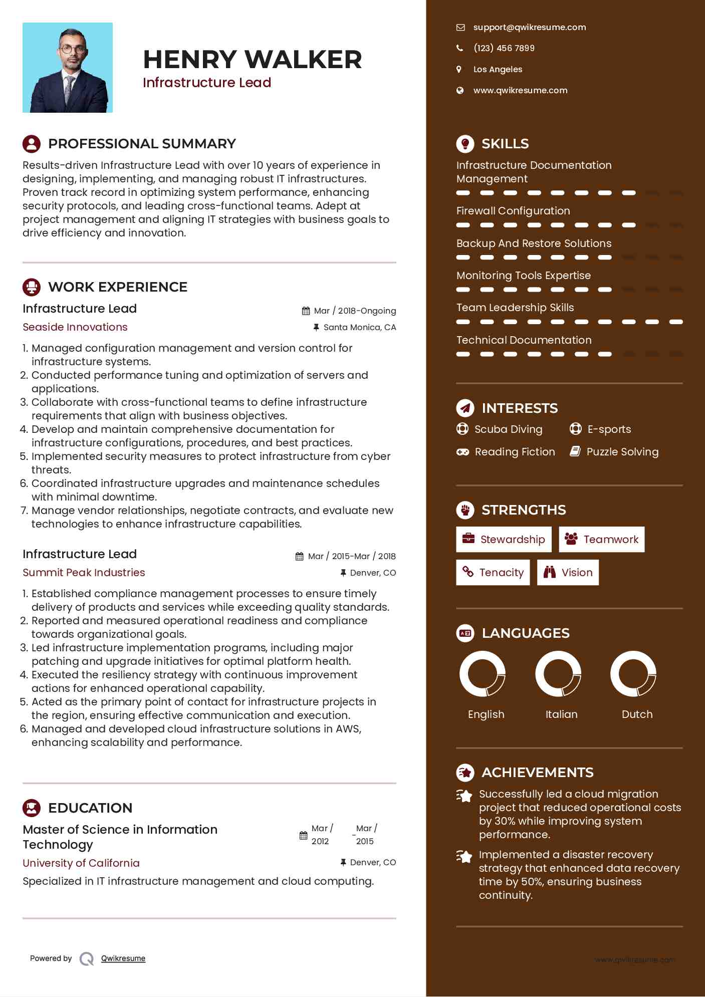 Infrastructure Lead Resume Format