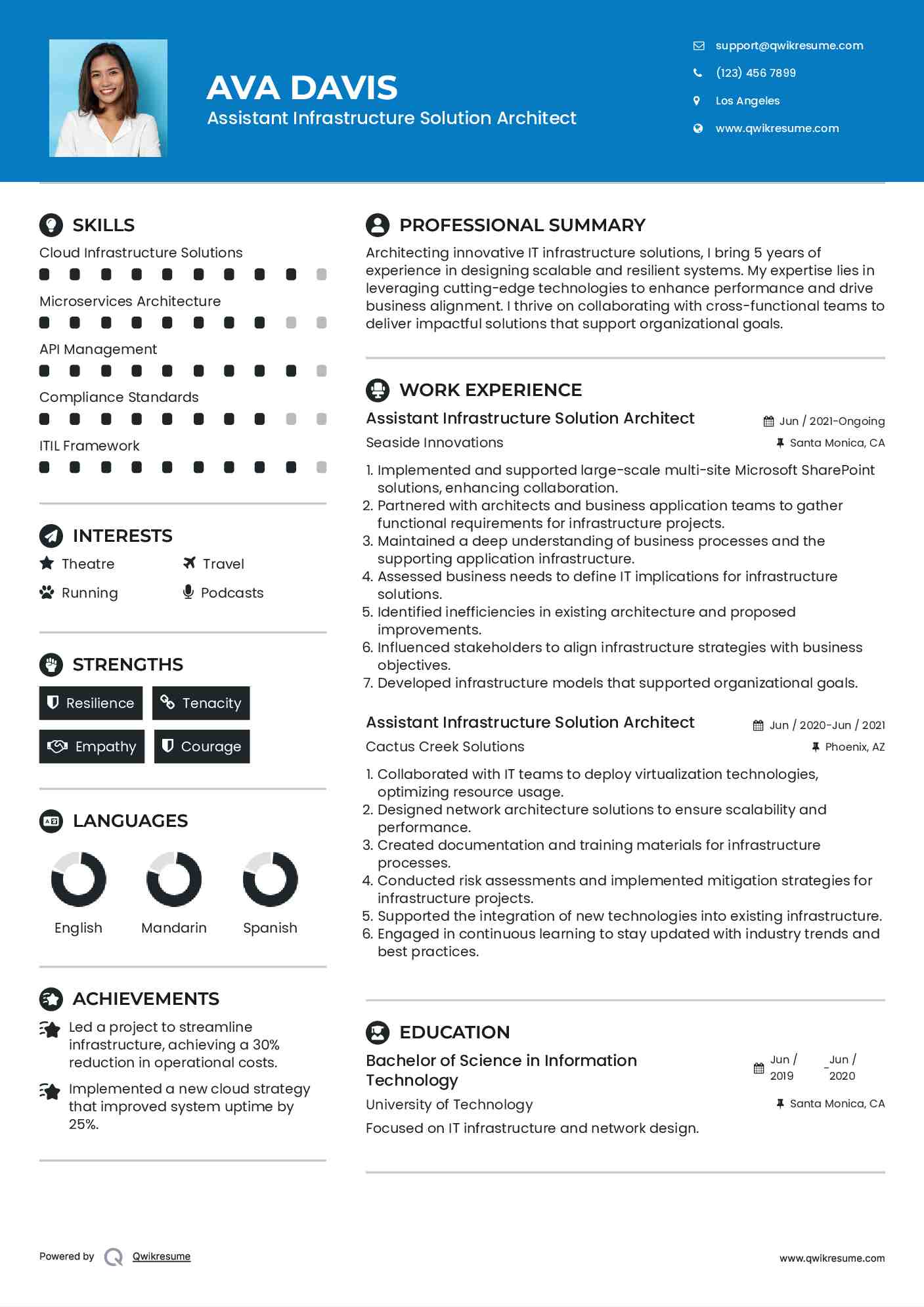 Assistant Infrastructure Solution Architect Resume Format