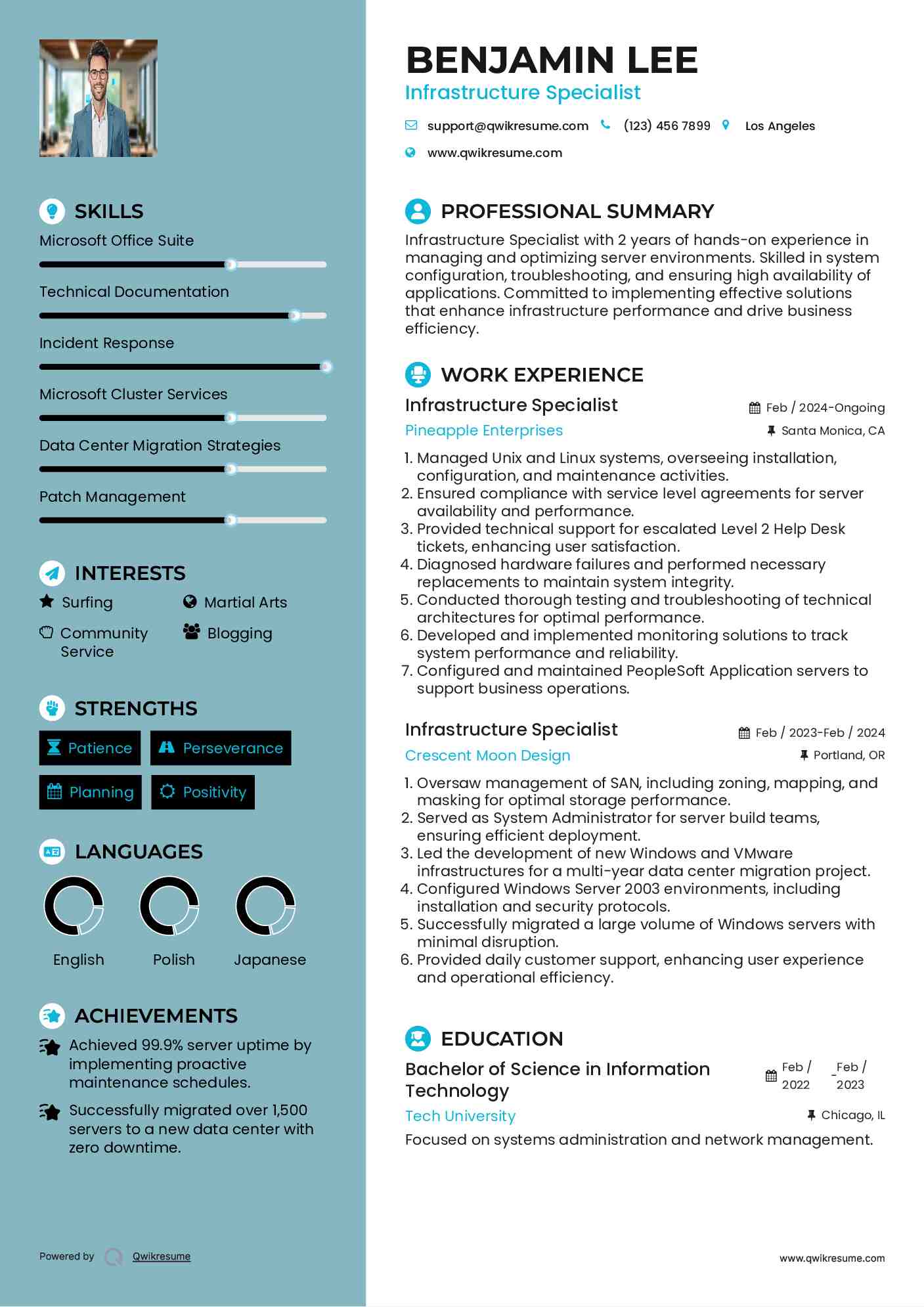 Infrastructure Specialist Resume Template