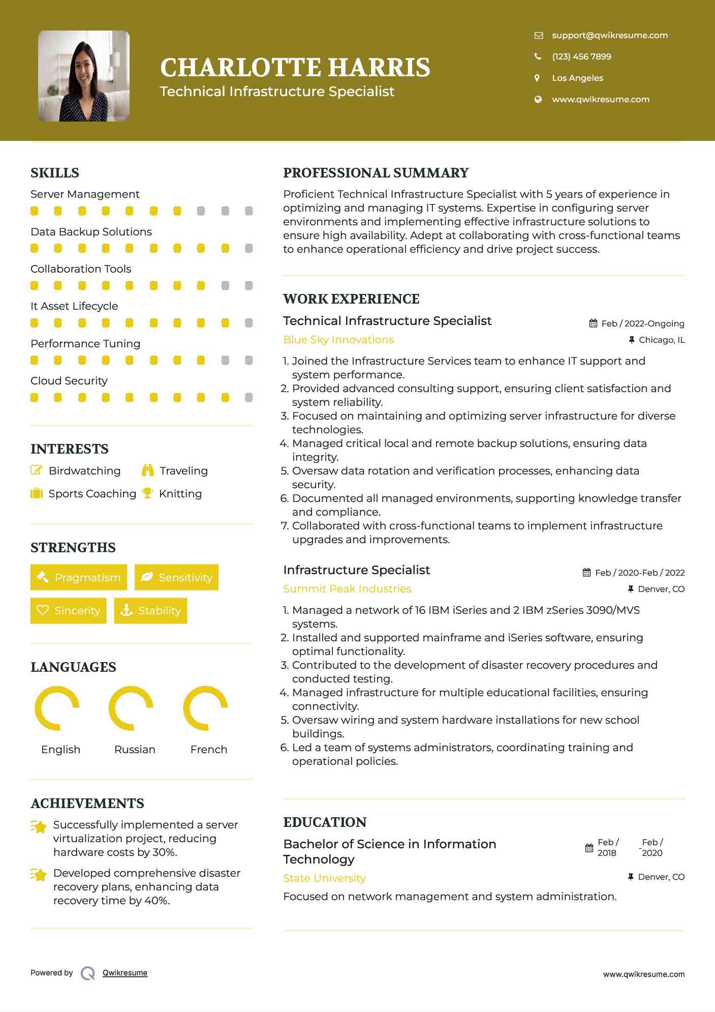 Technical Infrastructure Specialist Resume Sample
