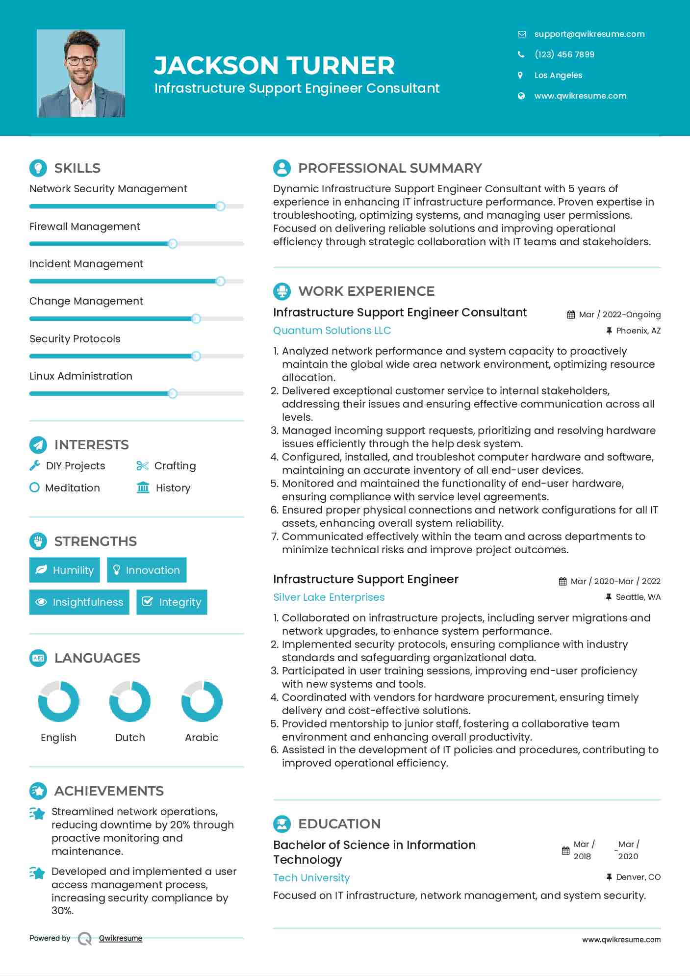 Infrastructure Support Engineer Consultant Resume Template