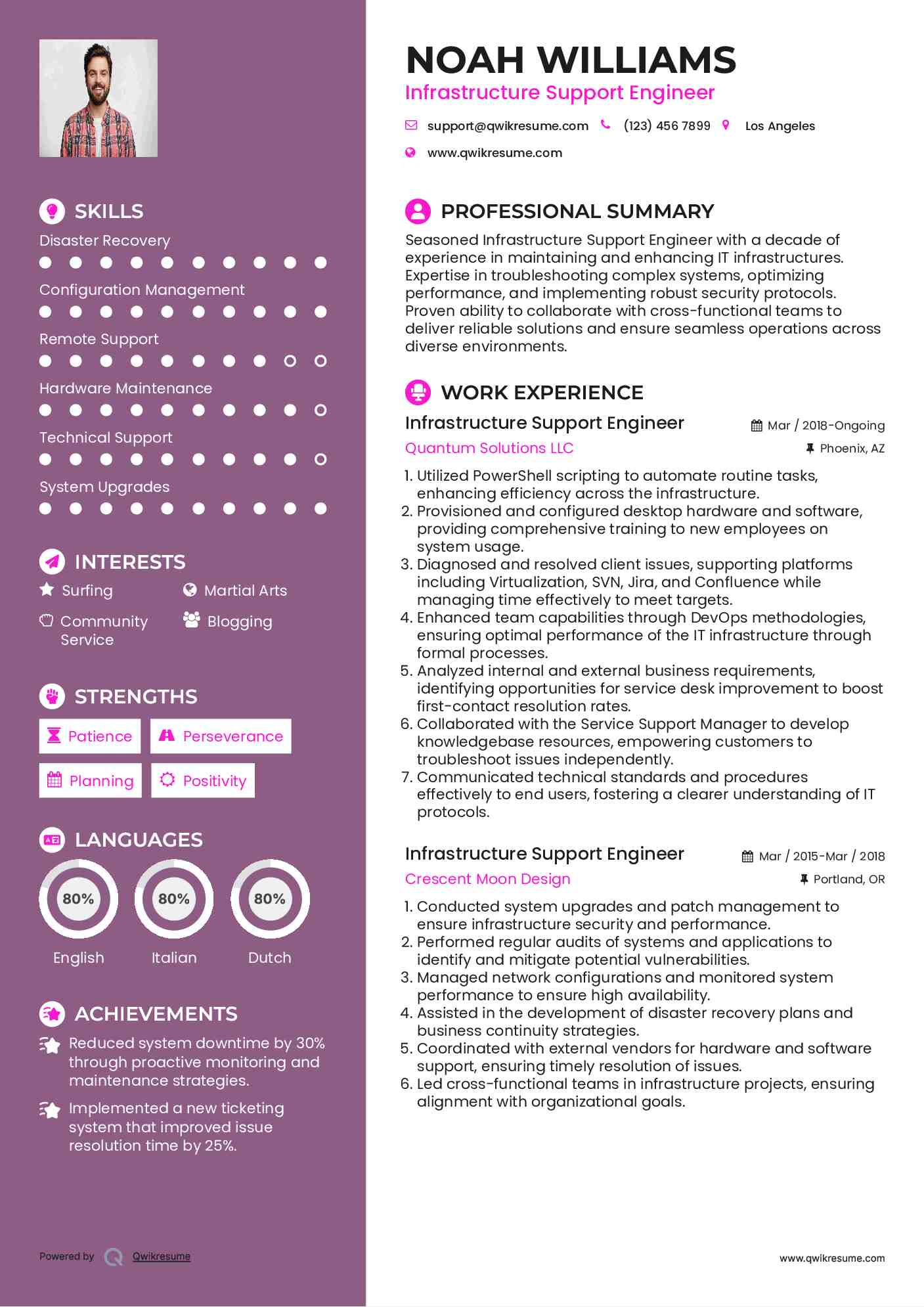 Infrastructure Support Engineer Resume Sample