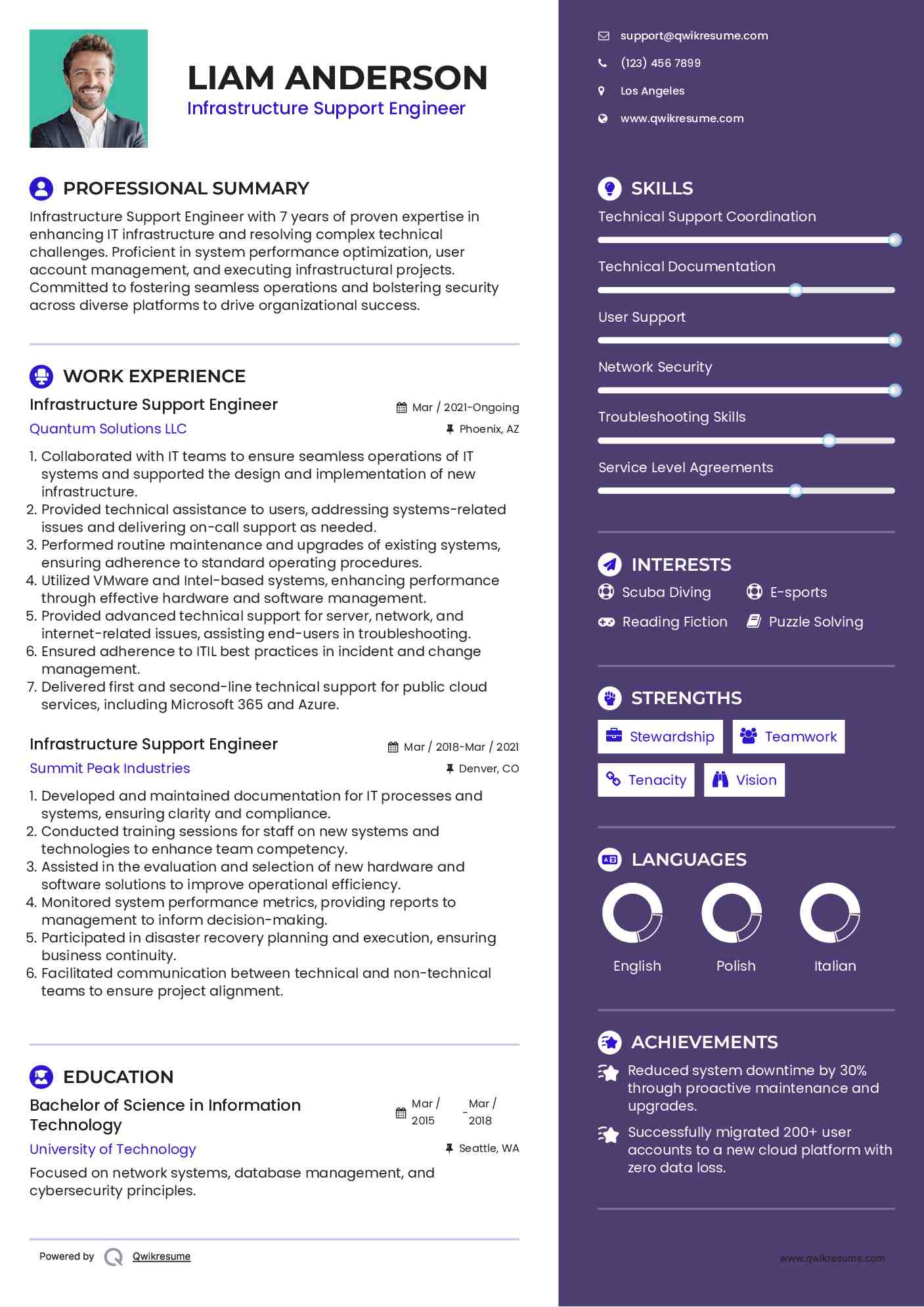 Infrastructure Support Engineer Resume Model