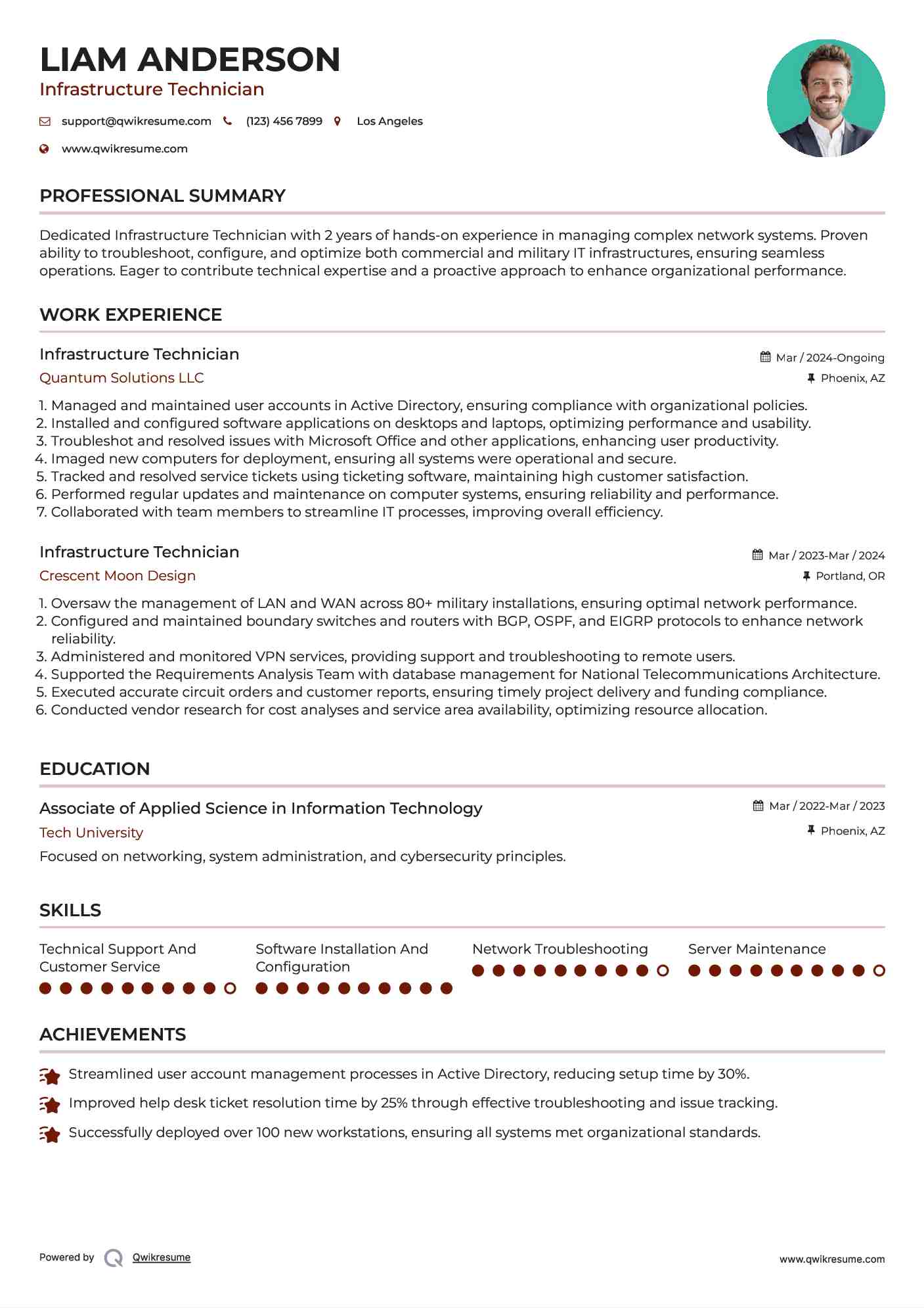 Infrastructure Technician Resume Sample
