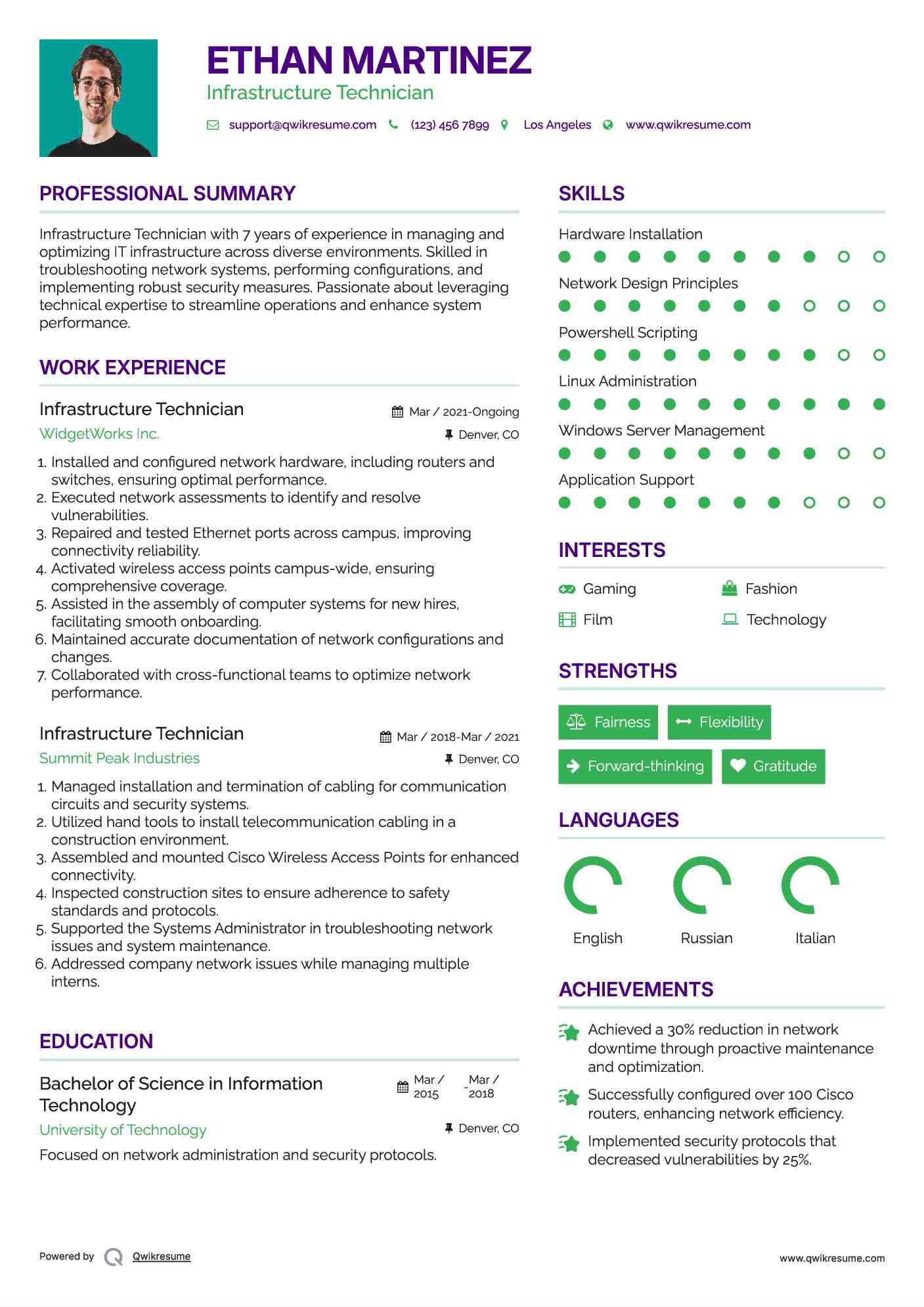 Infrastructure Technician Resume Sample