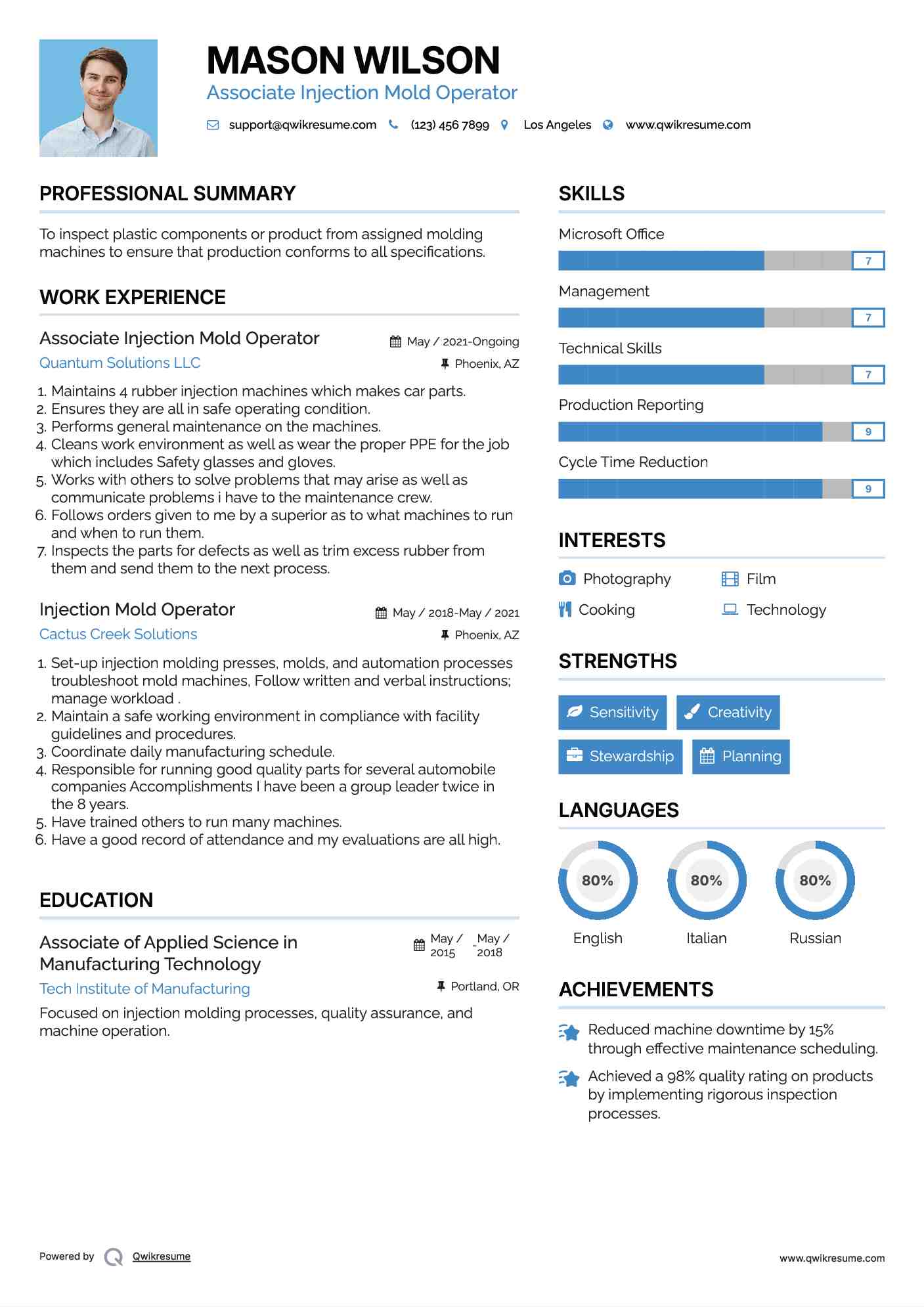 Injection Mold Operator Resume Samples QwikResume