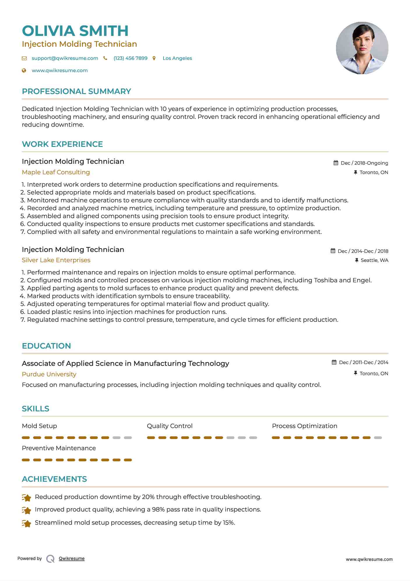 Injection Molding Technician Resume Model