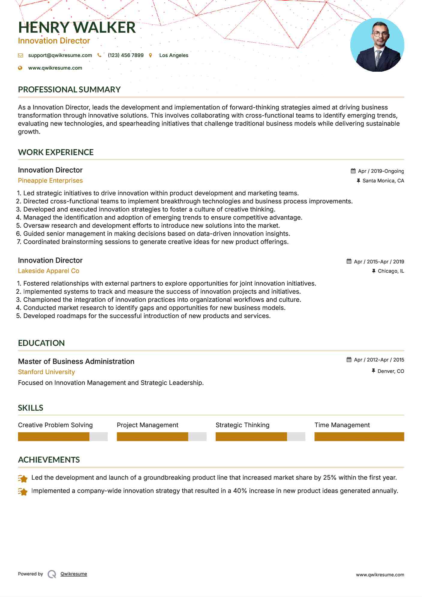 Innovation Director Resume Model