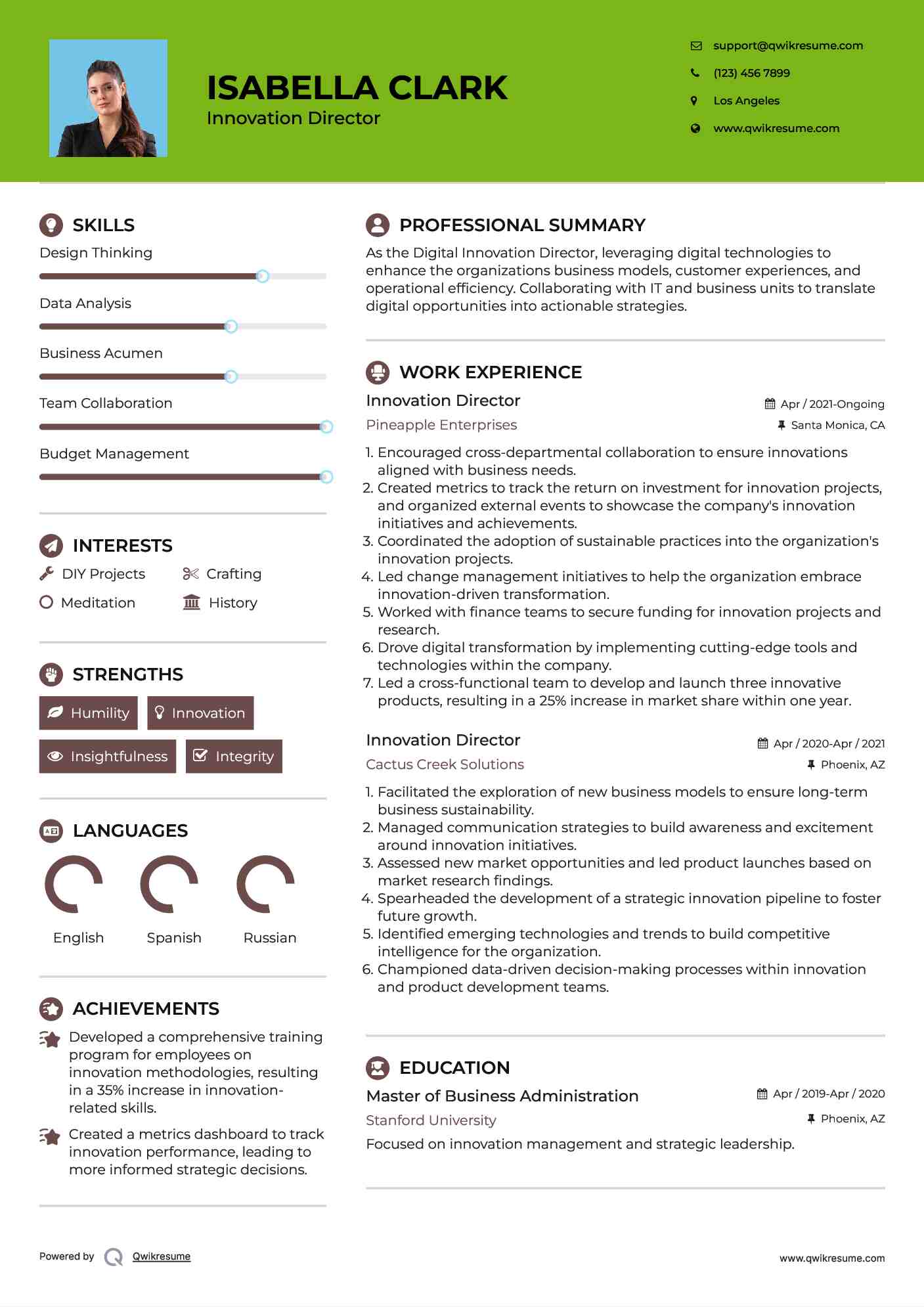 Innovation Director Resume Model