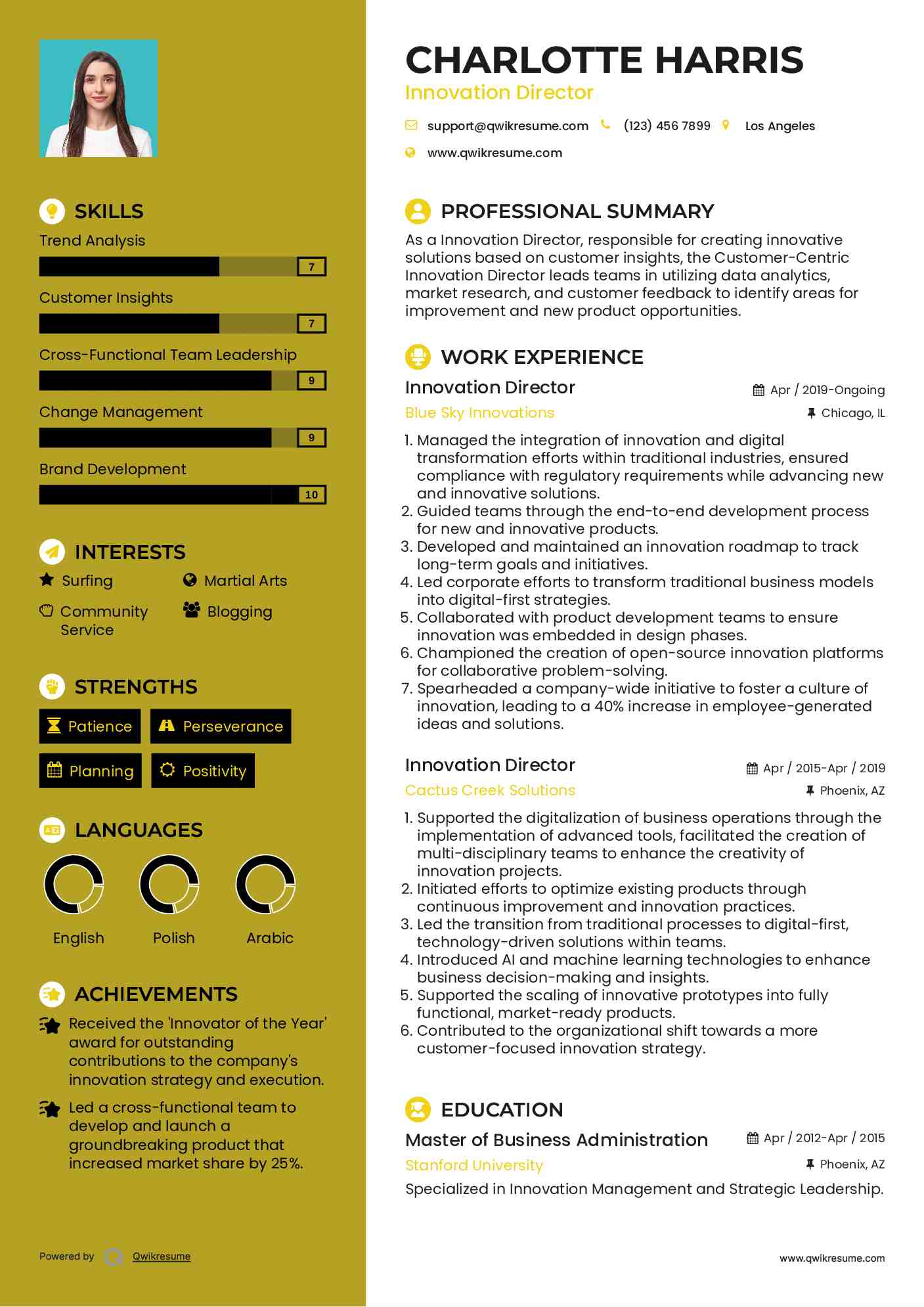 Innovation Director Resume Example