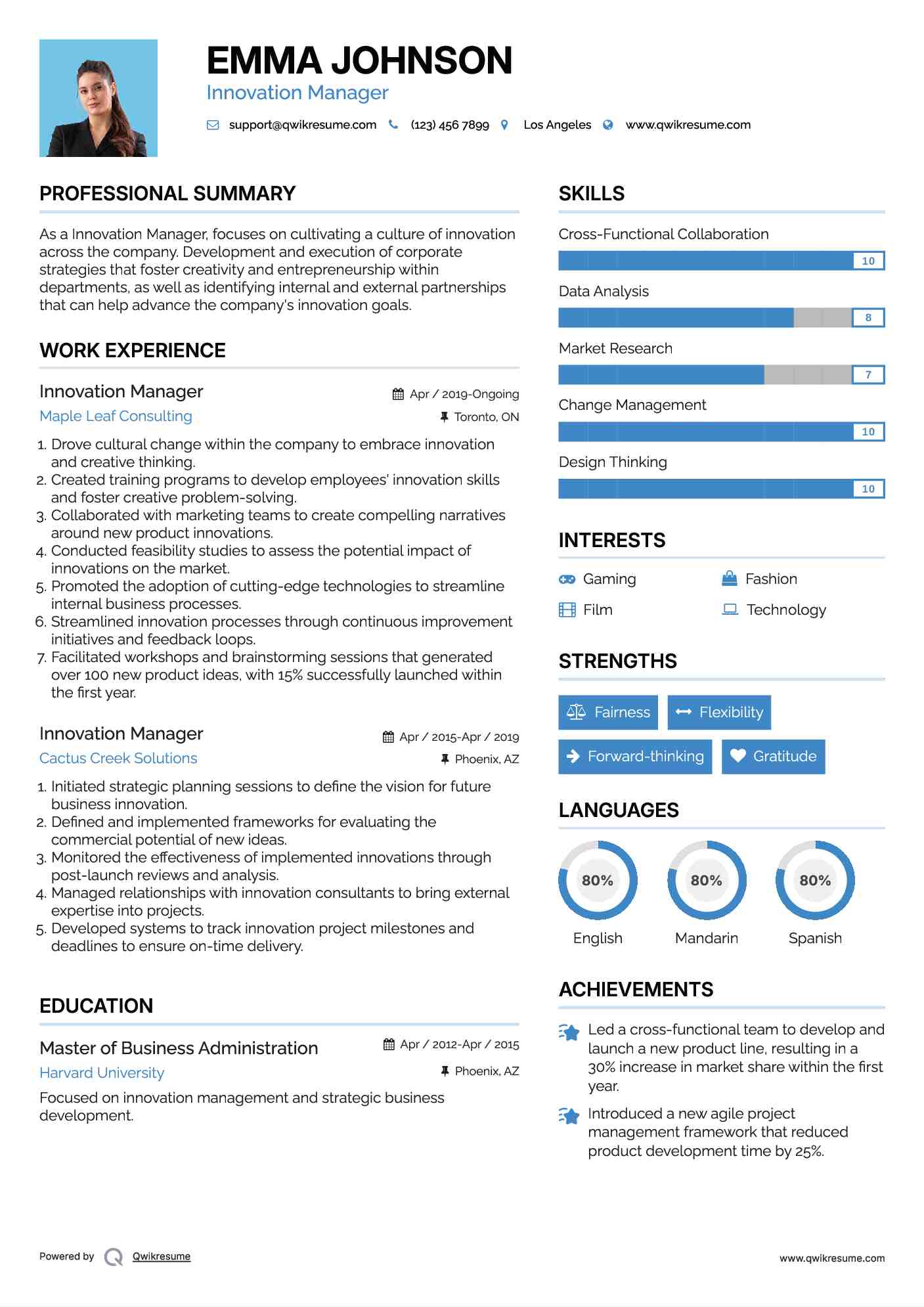 Innovation Manager Resume Example