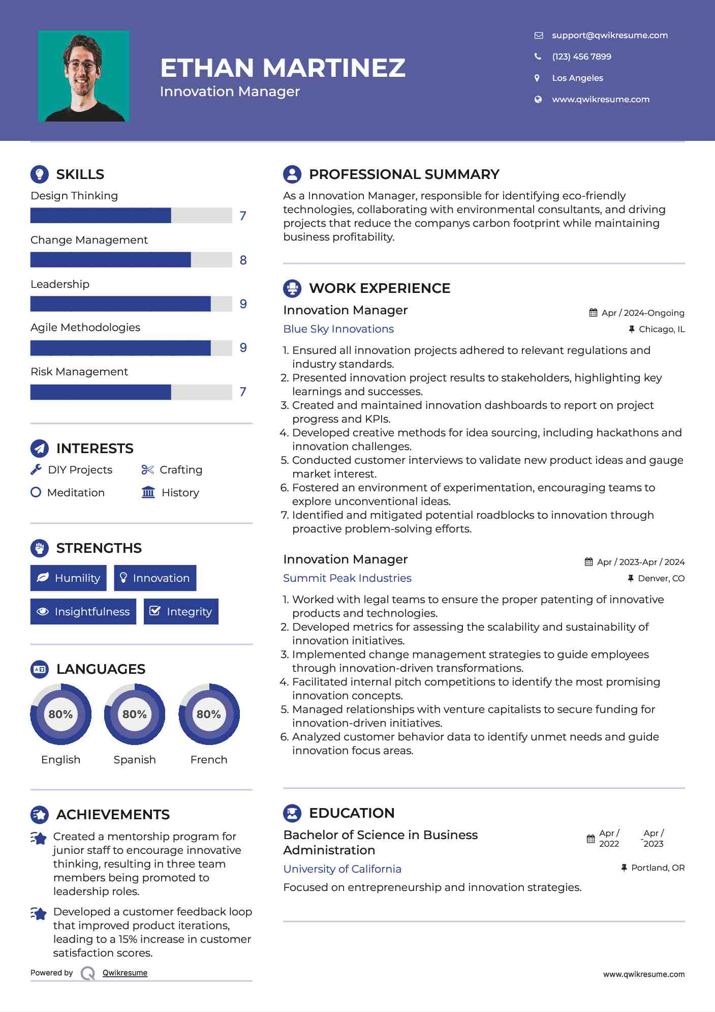 Innovation Manager Resume Model