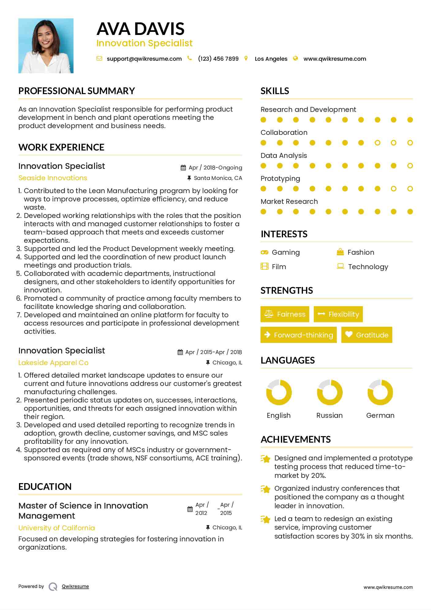 Innovation Specialist Resume Template