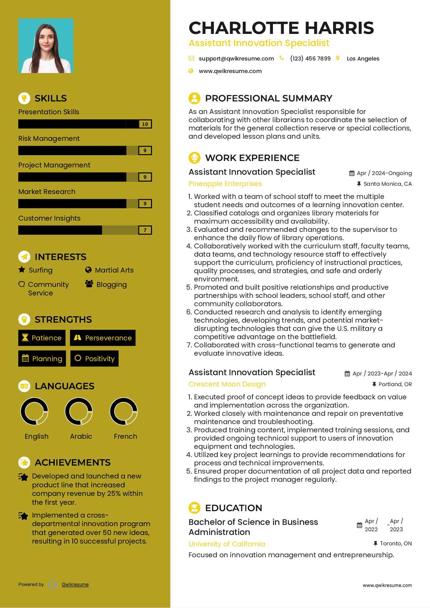 Assistant Innovation Specialist Resume Model
