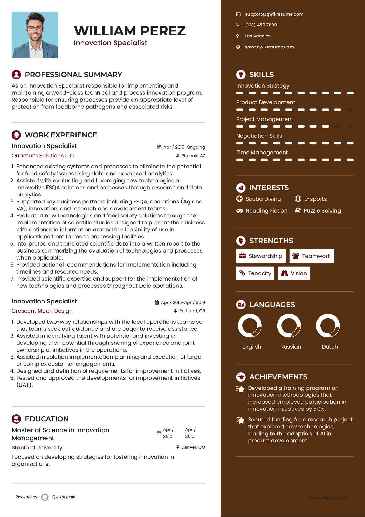  Innovation Specialist  Resume Sample