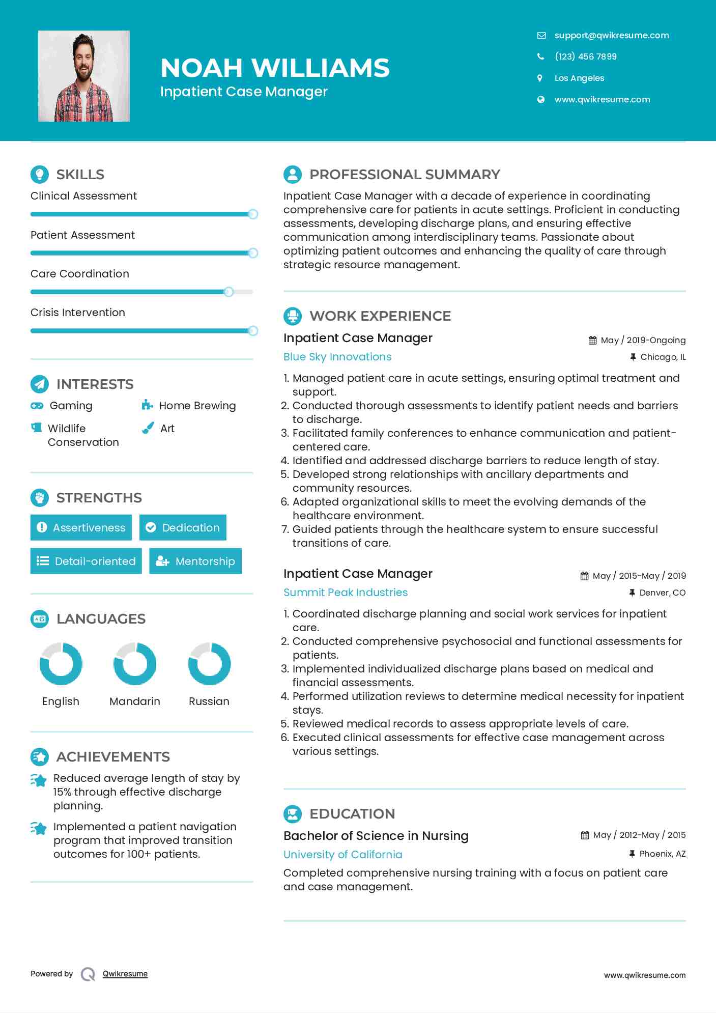 Inpatient Case Manager Resume Model
