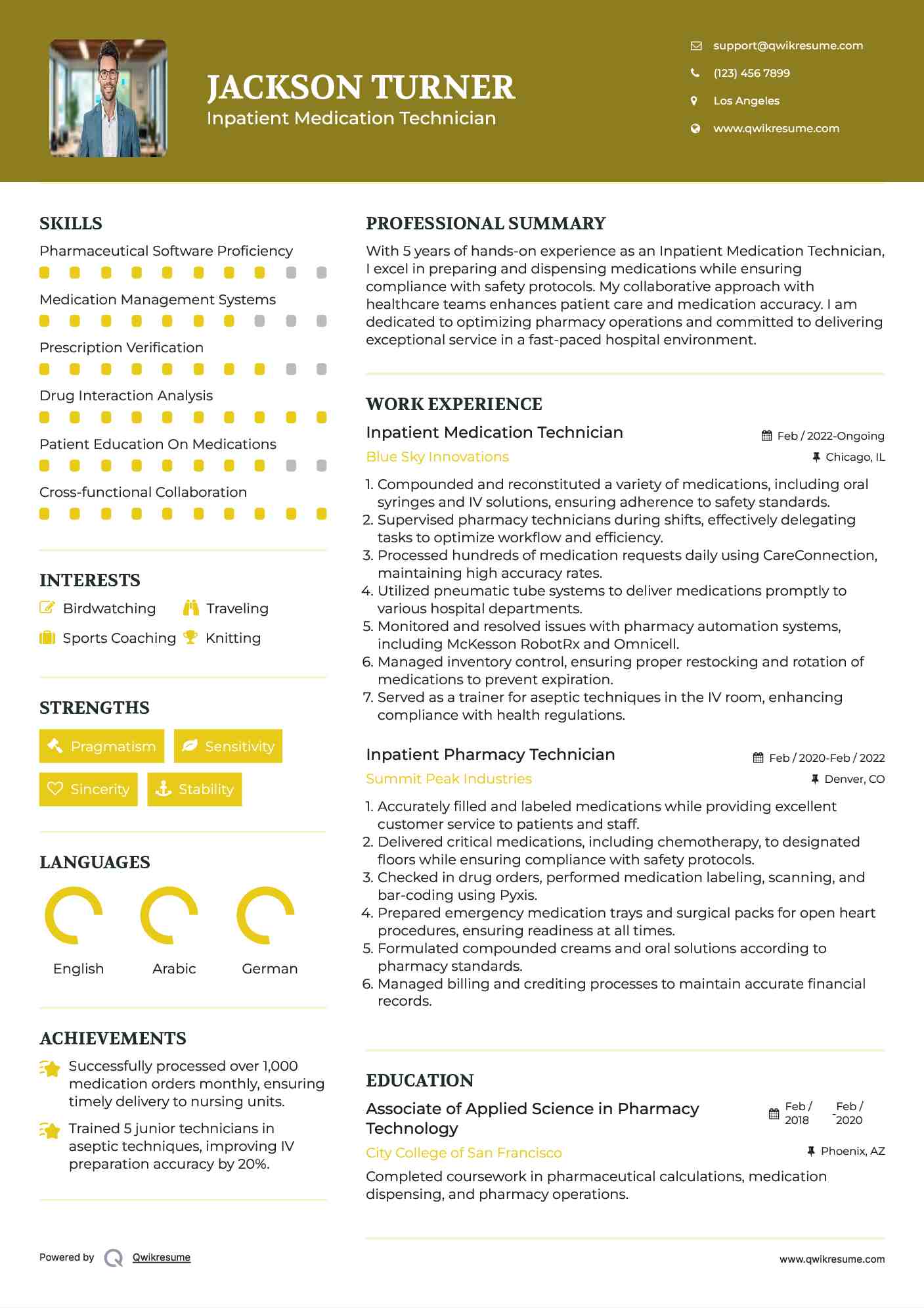 Inpatient Medication Technician Resume Template