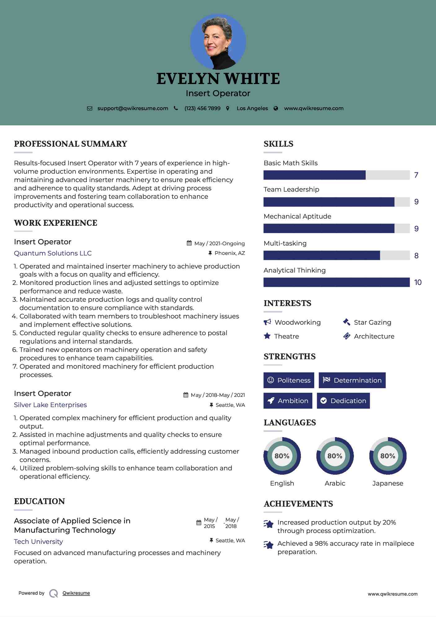 Insert Operator Resume Model