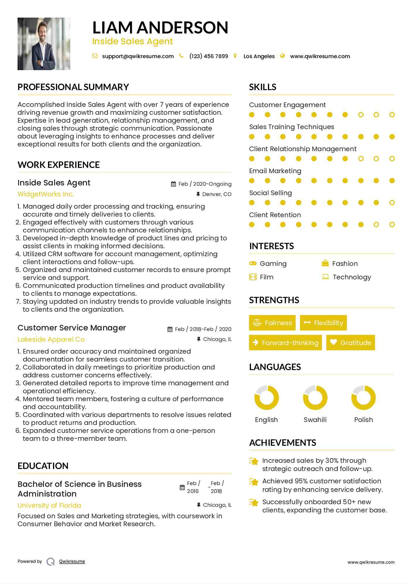 Inside Sales Agent Resume Format