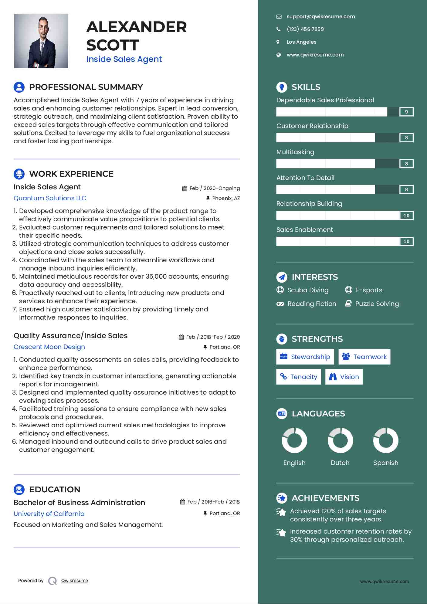 Inside Sales Agent Resume Sample
